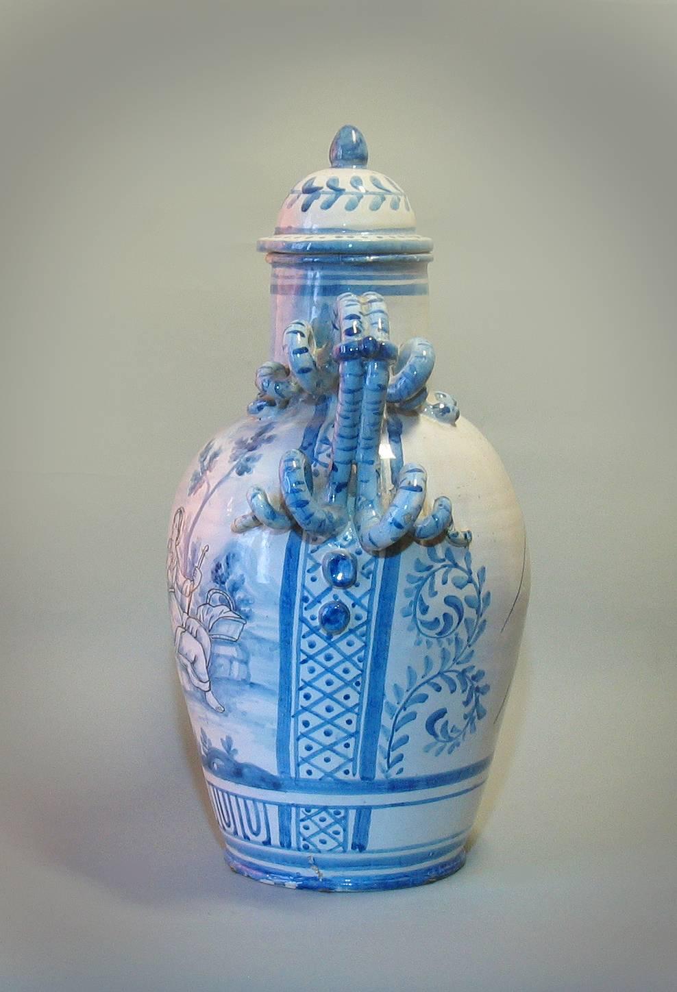blue and white apothecary jars