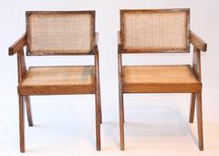 Pierre Jeanneret Set of Two Office Cane Elegant Chairs