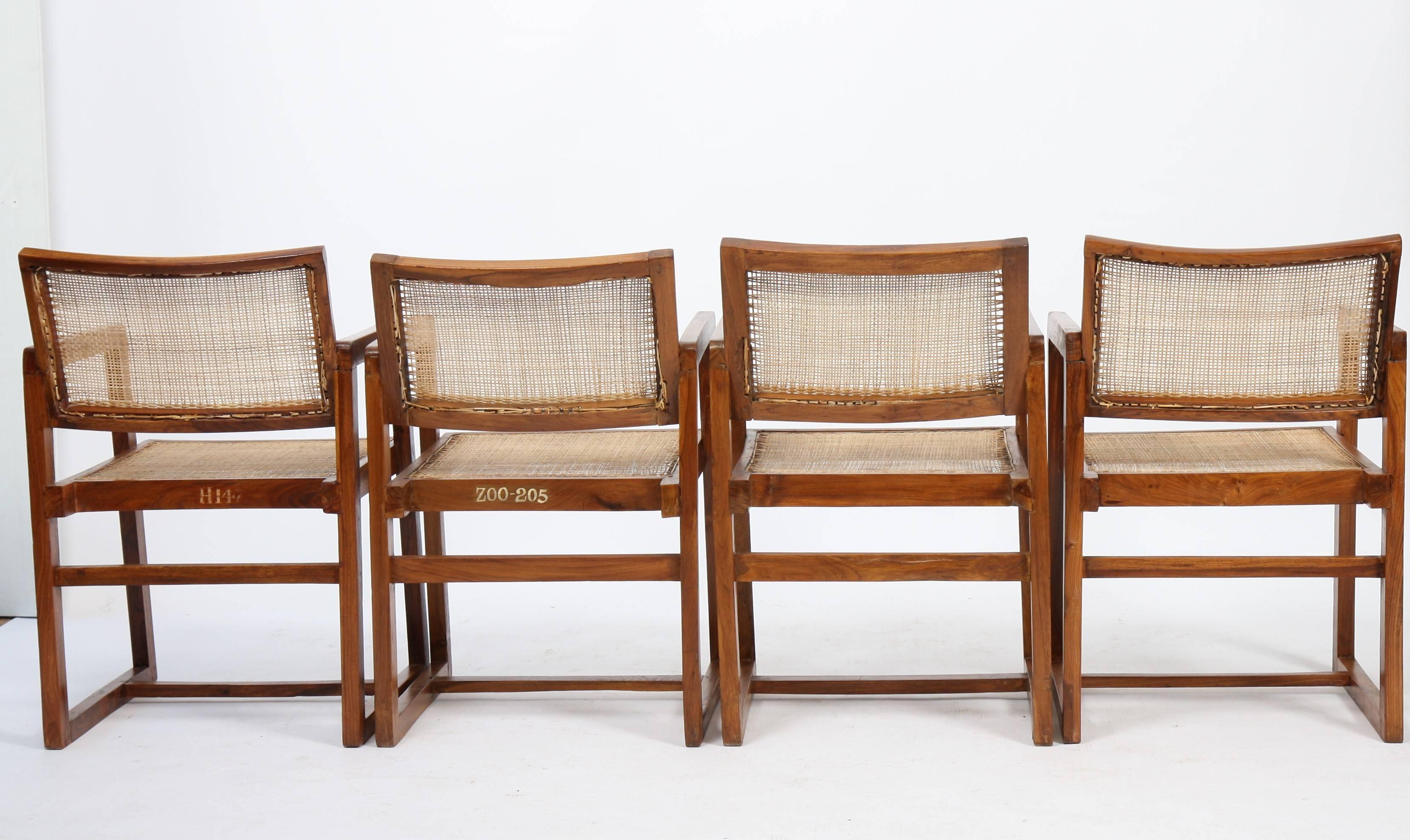 Indian Pierre Jeanneret Set of Four Armchairs