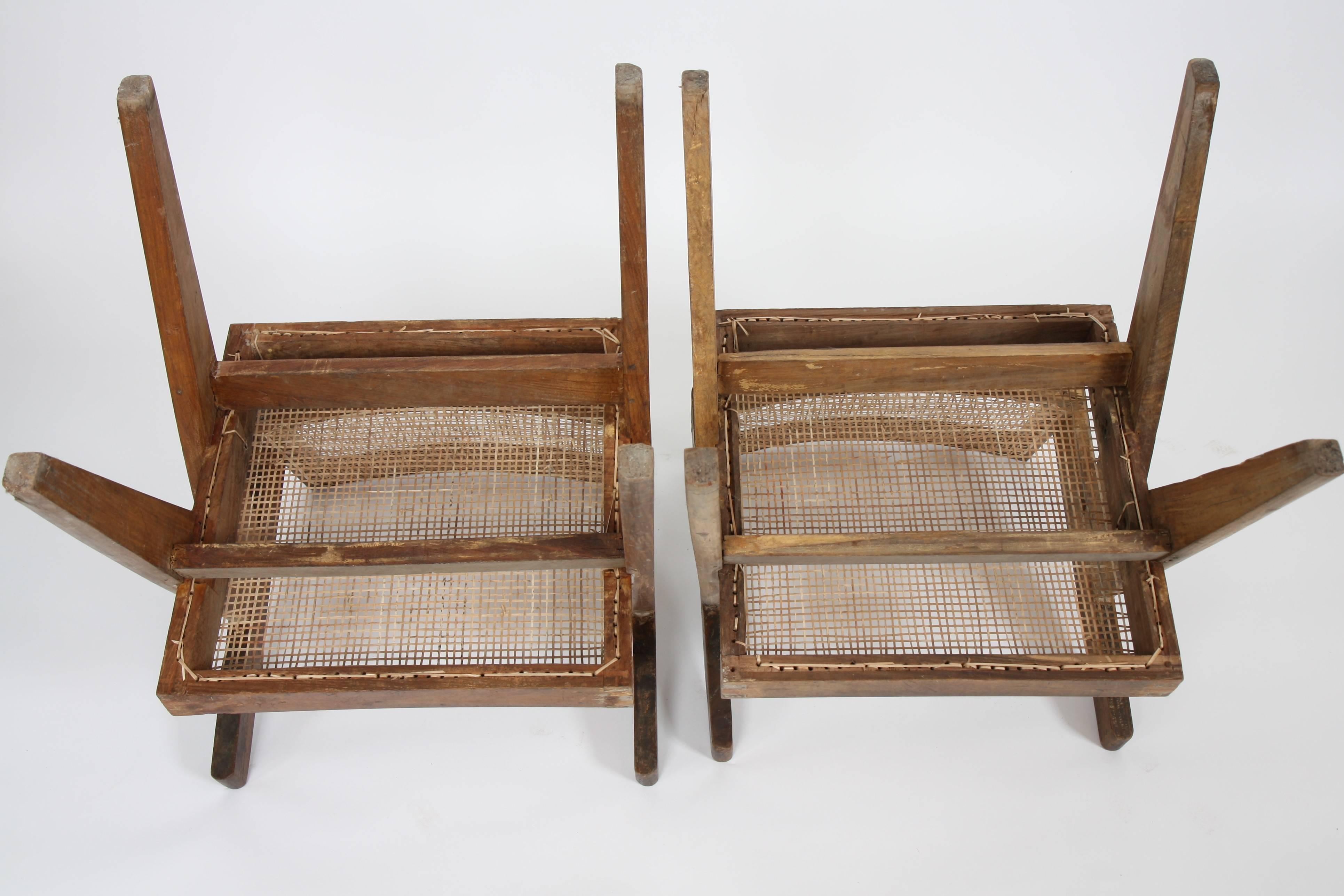 Mid-20th Century Pierre Jeanneret Set of Two Office Cane Elegant Chairs