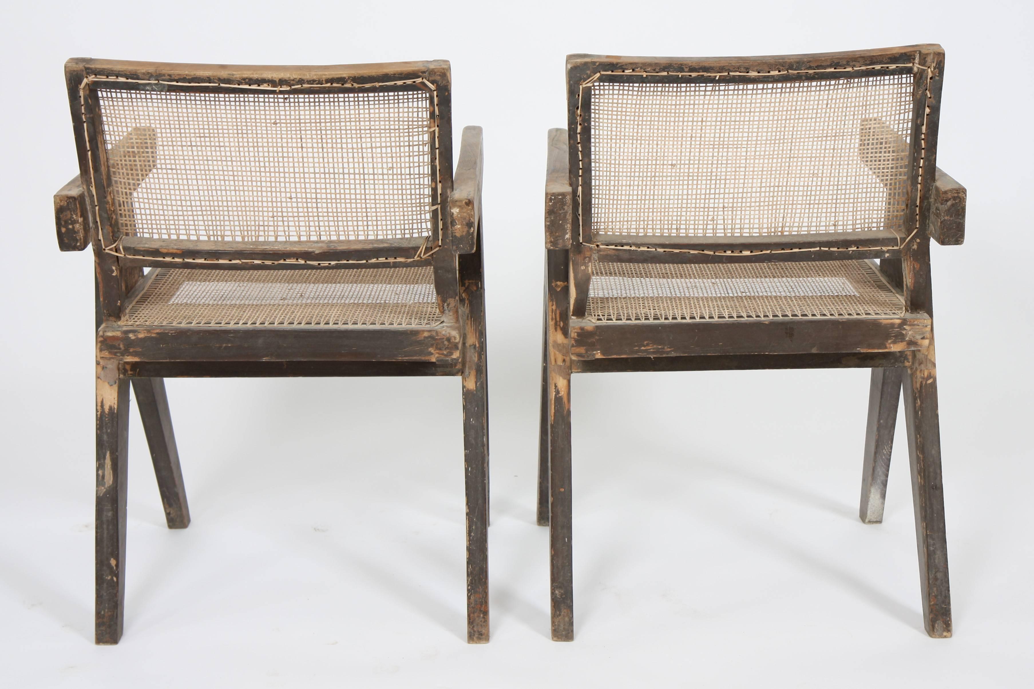 Pierre Jeanneret, Set of Two Armchairs Called Office Cane Chairs In Fair Condition In Altwies, LU