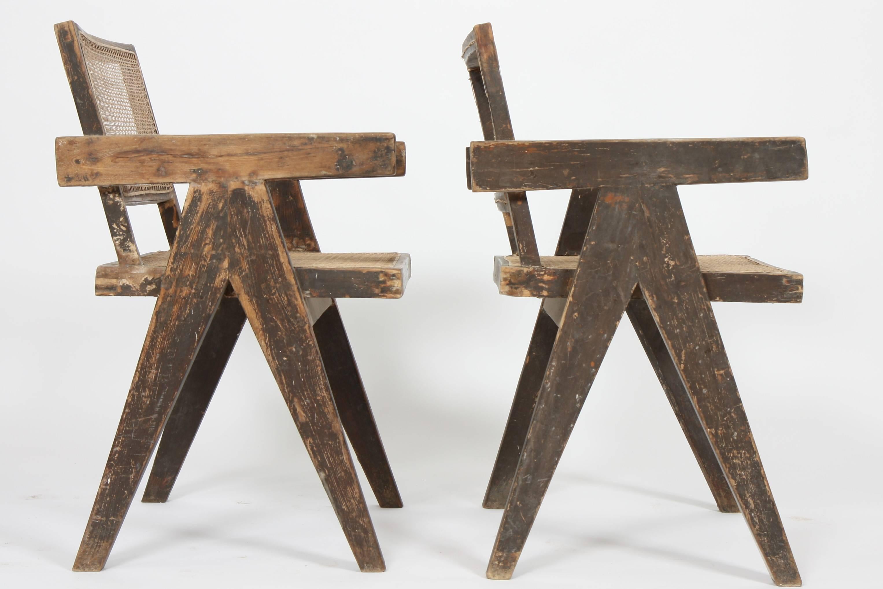 Mid-20th Century Pierre Jeanneret, Set of Two Armchairs Called Office Cane Chairs