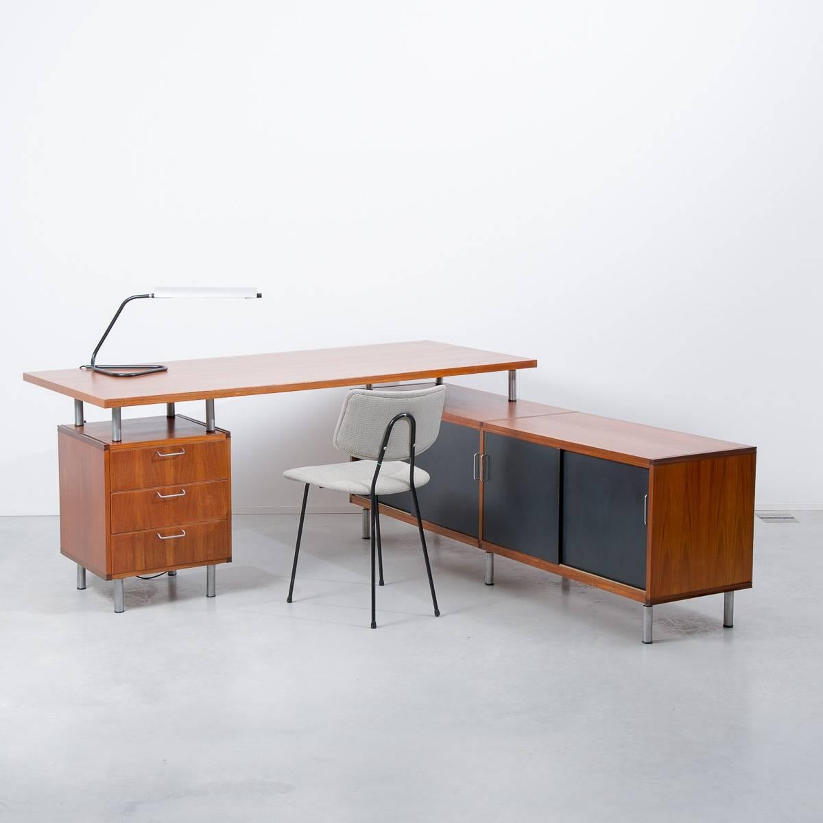 Dutch 1950s Cees Braakman Pastoe L-Shaped Executive Desk, Netherlands
