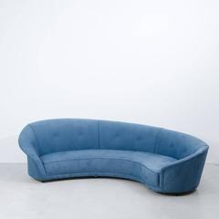 Mid-Century Blue Curved Sofa, 1970s