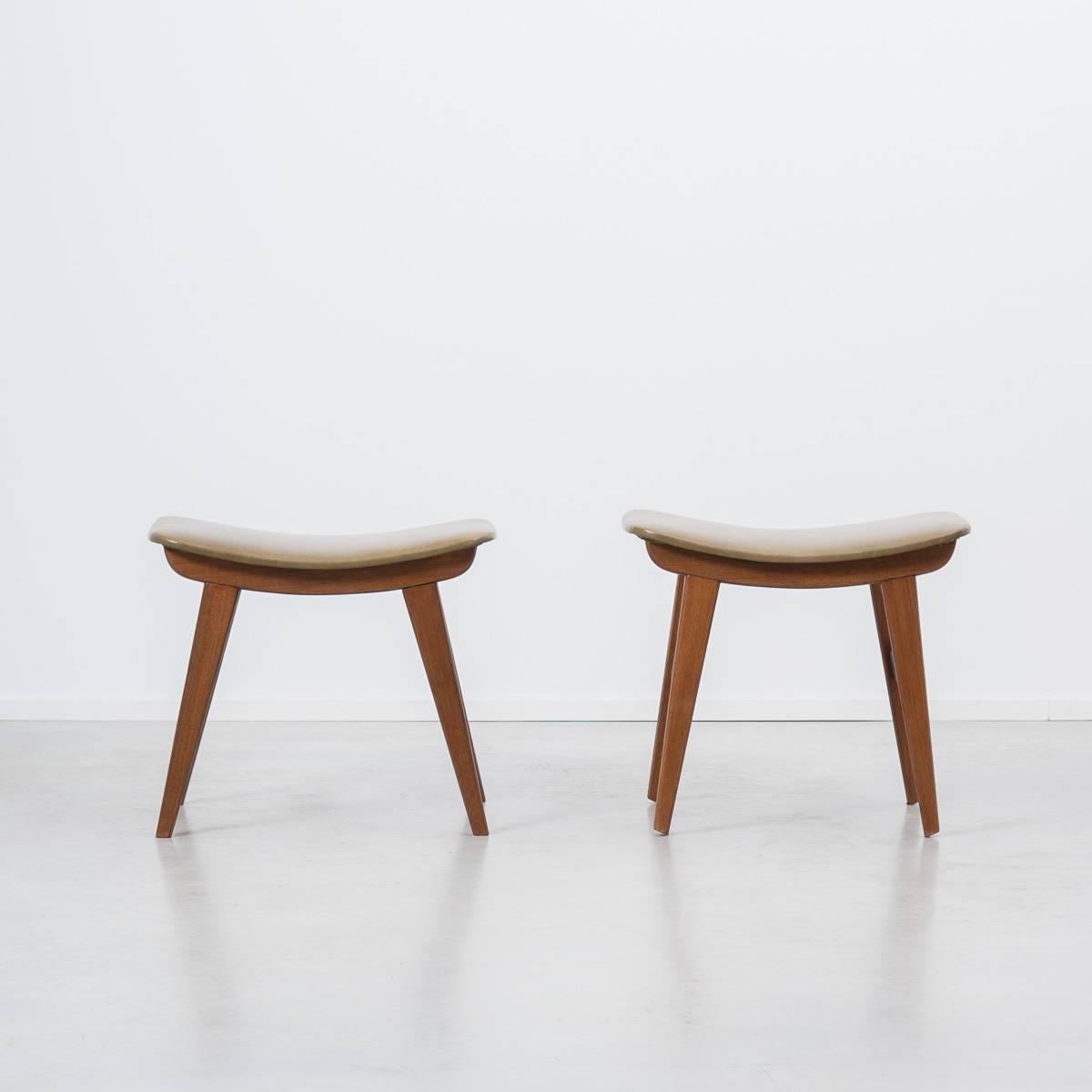 20th Century Pair of Midcentury Danish Leather Teak Footstools