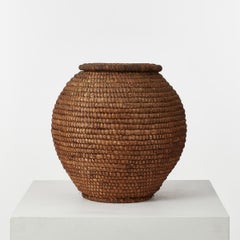 Large 20th Century Vintage or Late Antique Round Rattan Basket with Lid 2 of 2