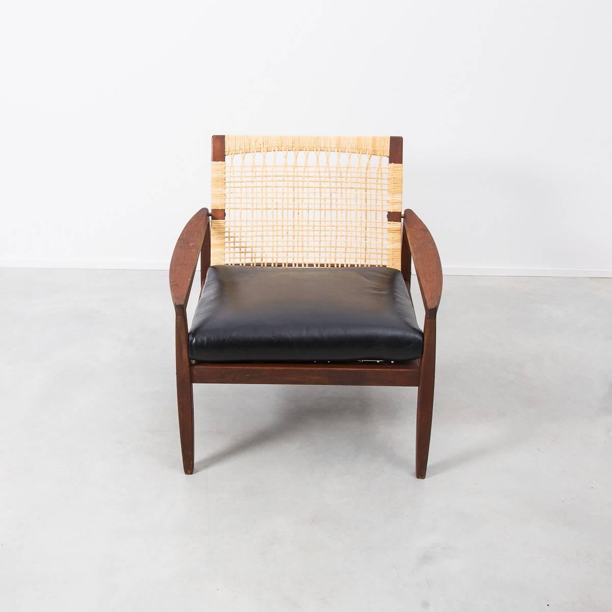 Caning 1950s Danish Hans Olsen Rattan Backed 519 Armchair