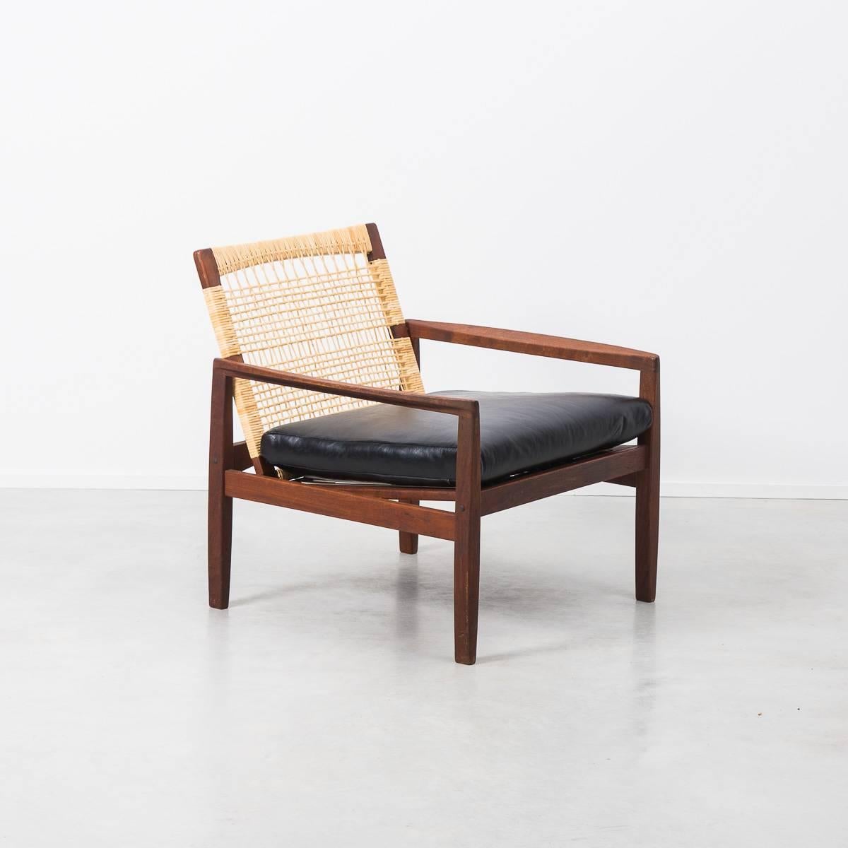 Leather 1950s Danish Hans Olsen Rattan Backed 519 Armchair