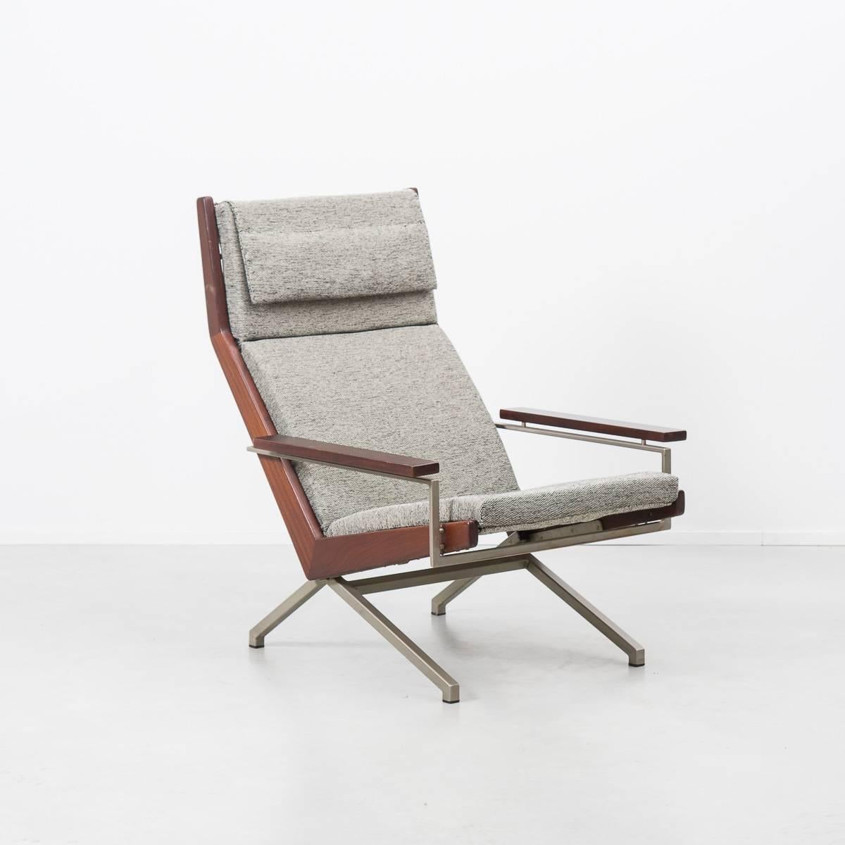 A striking and architectural chair with a steel base, teak frame and rosewood arms. Rob Parry, a student of Gerrit Rietveld, has pieces held in many significant Dutch collections including that of the Stedelijk museum in Amsterdam.

In excellent