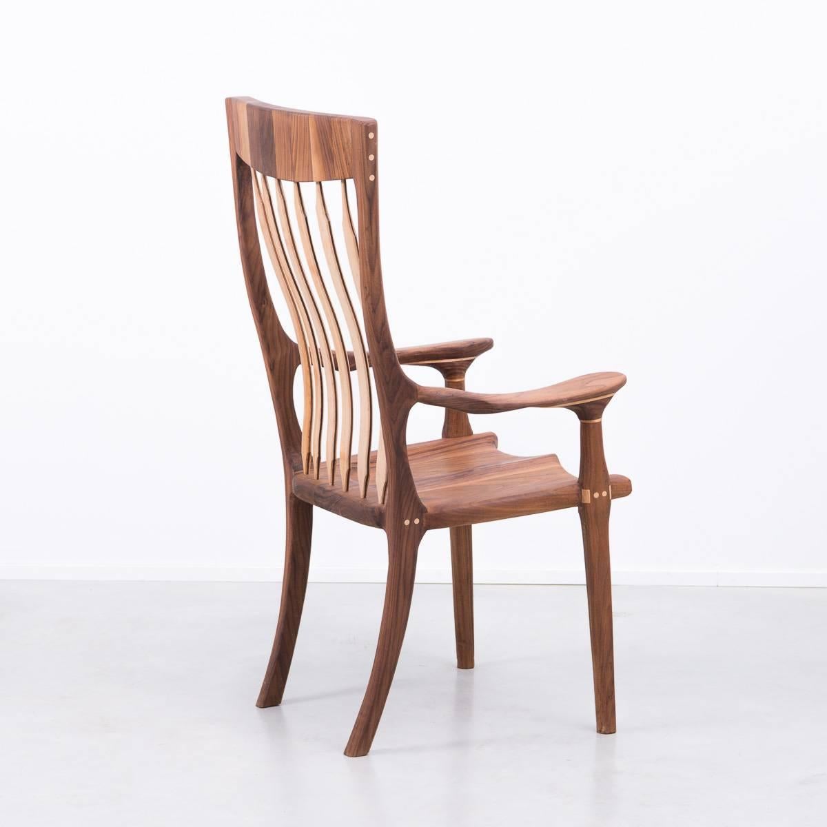 British Walnut and Maple Chair in Manner of Sam Maloof