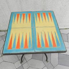 Vintage 1930s D & M Backgammon Iron and Tile Table