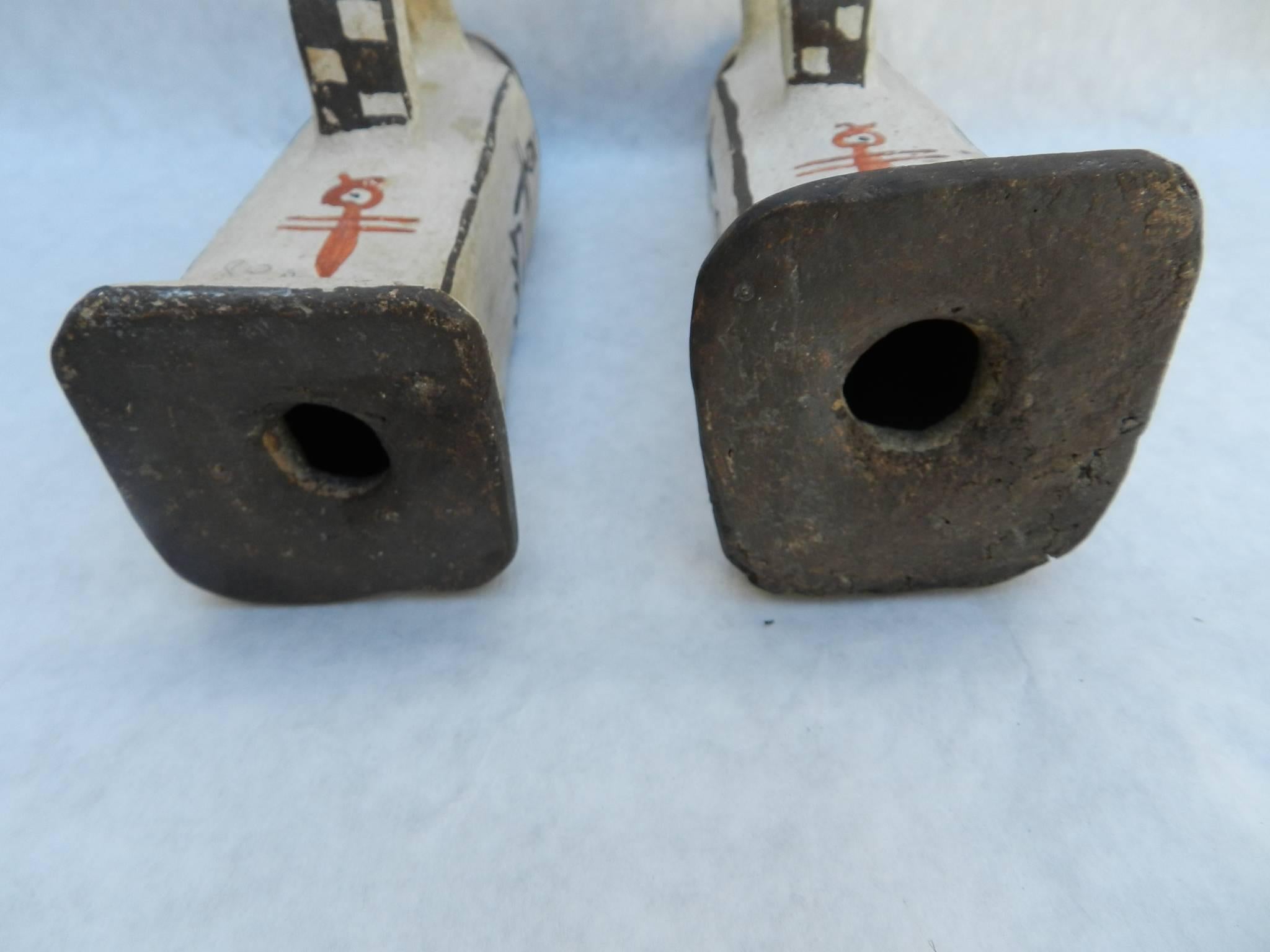 Pair of Rare Antique Zuni Pueblo Pottery Candleholders or Candlesticks In Excellent Condition In Pasadena, CA