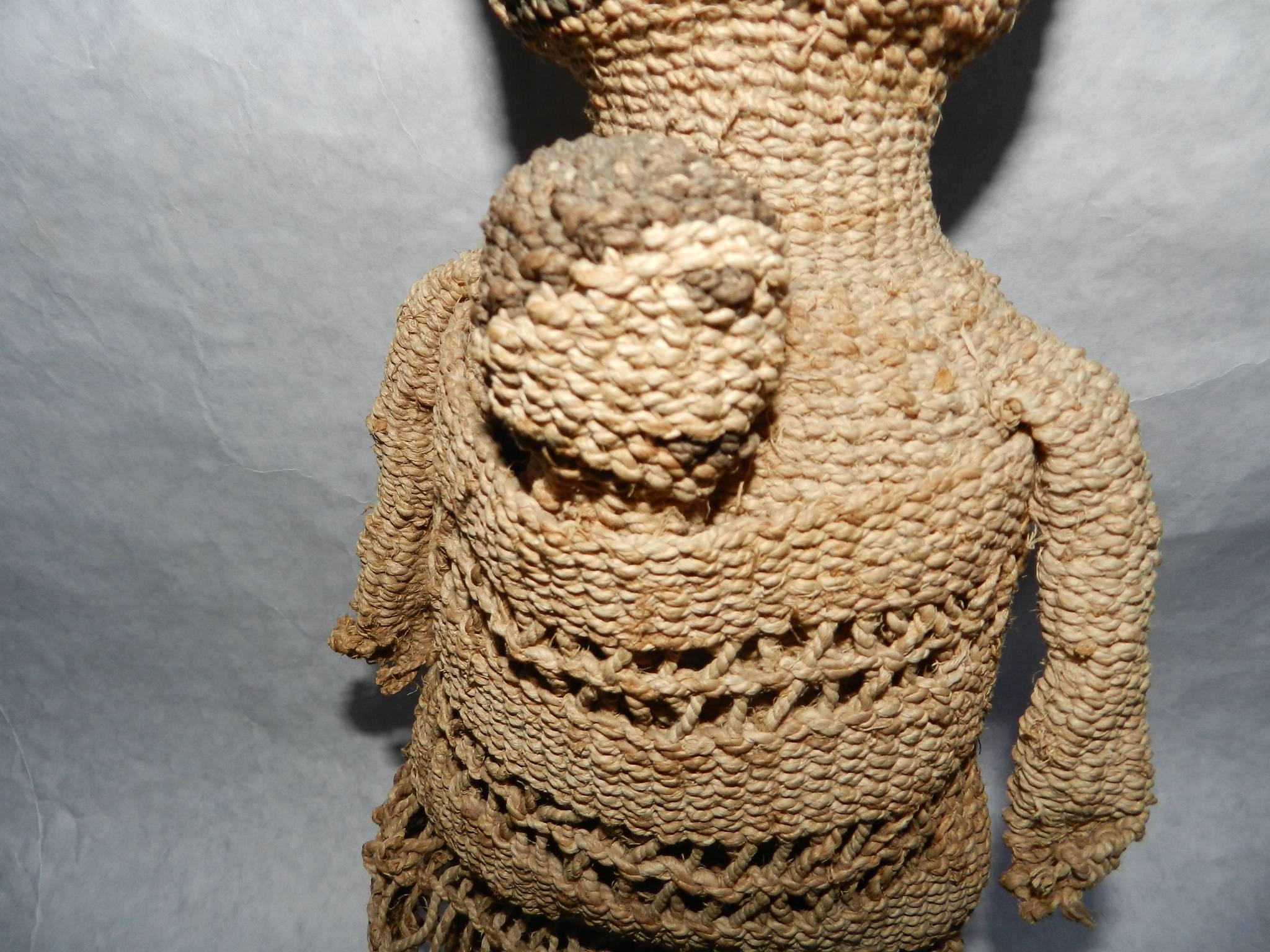 Native American Antique 1920s Oregon Coast Siletz Basketry Female Doll with Child
