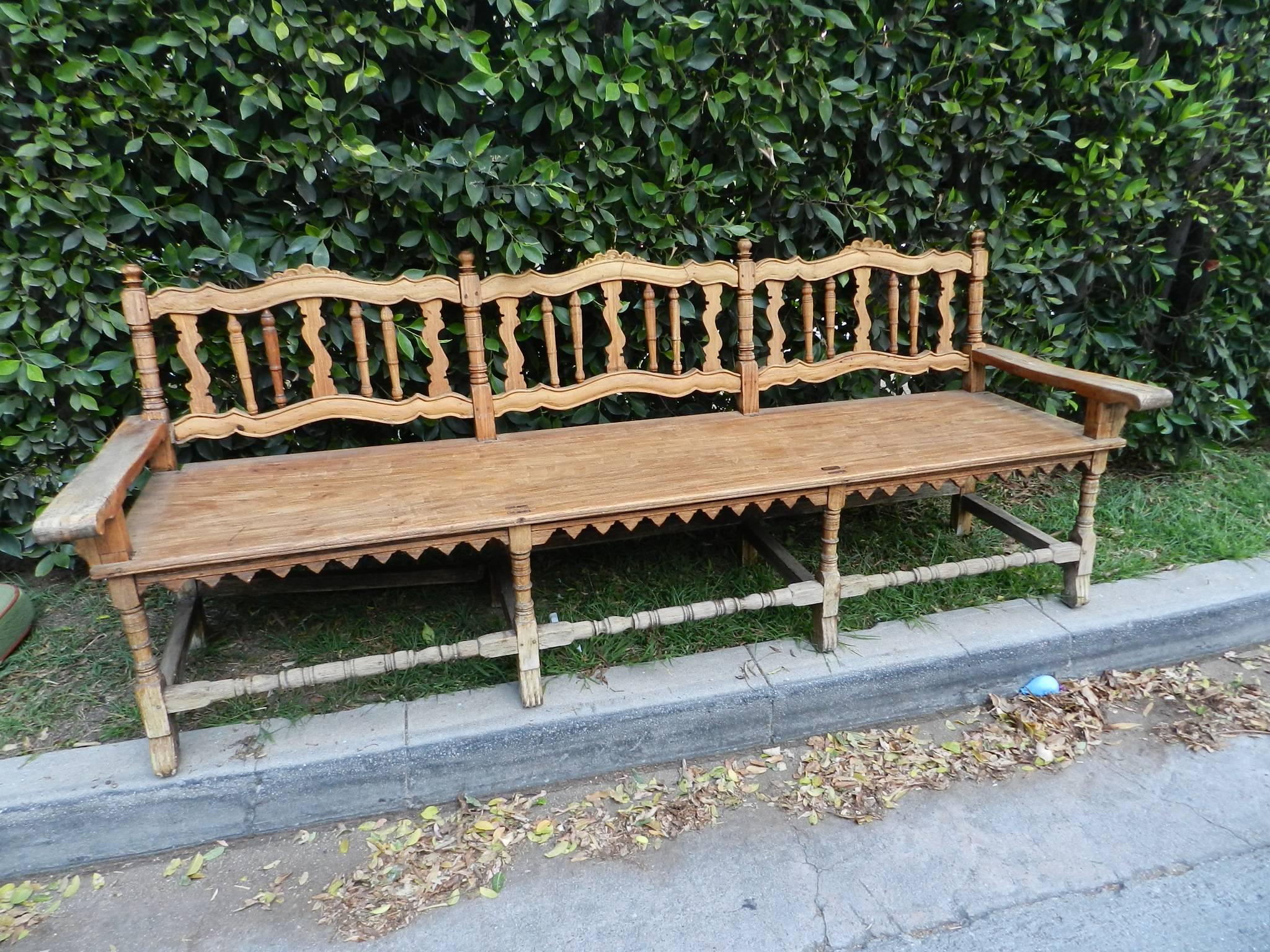 Spanish Colonial Antique 19th Century Sabino Wood or Pine Mexican Bench