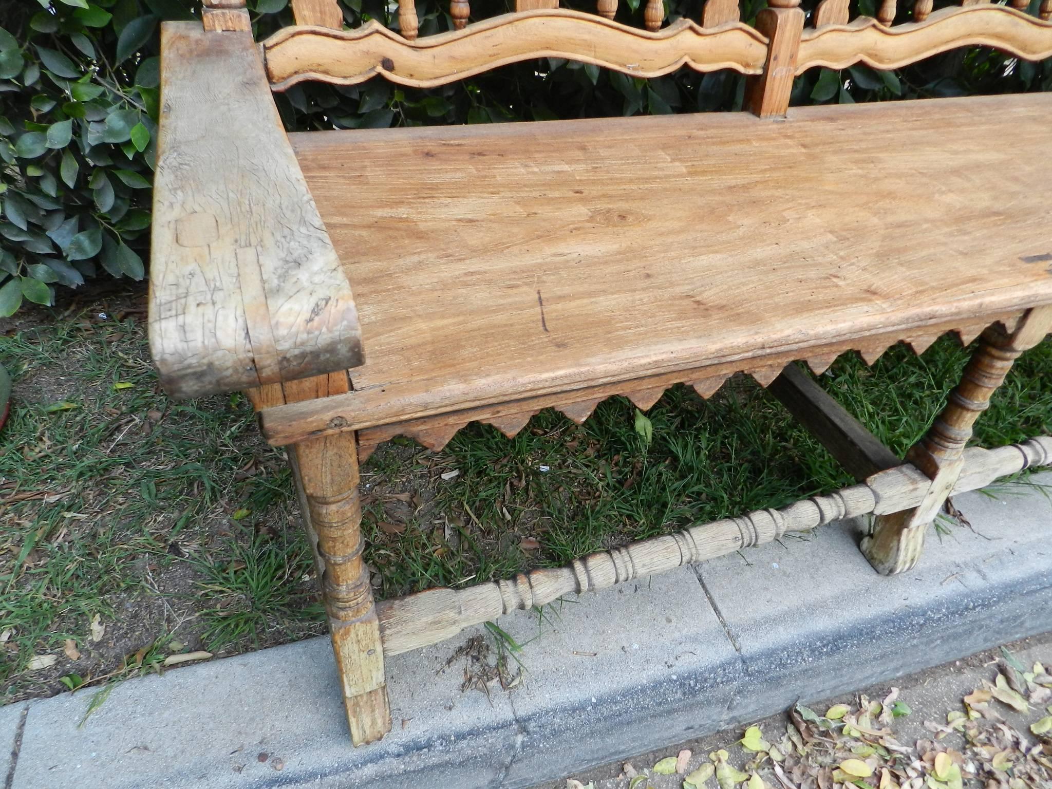 South American Antique 19th Century Sabino Wood or Pine Mexican Bench