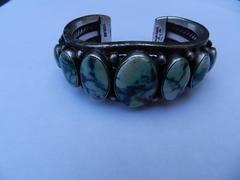 Specatular Orville Tsinnie Seven Stone Damele Turquoise Bracelet, 391 Grams