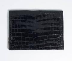 Superb Hermes Paris 1960s Gentlemans Black Crocodile Gold Cornered Wallet
