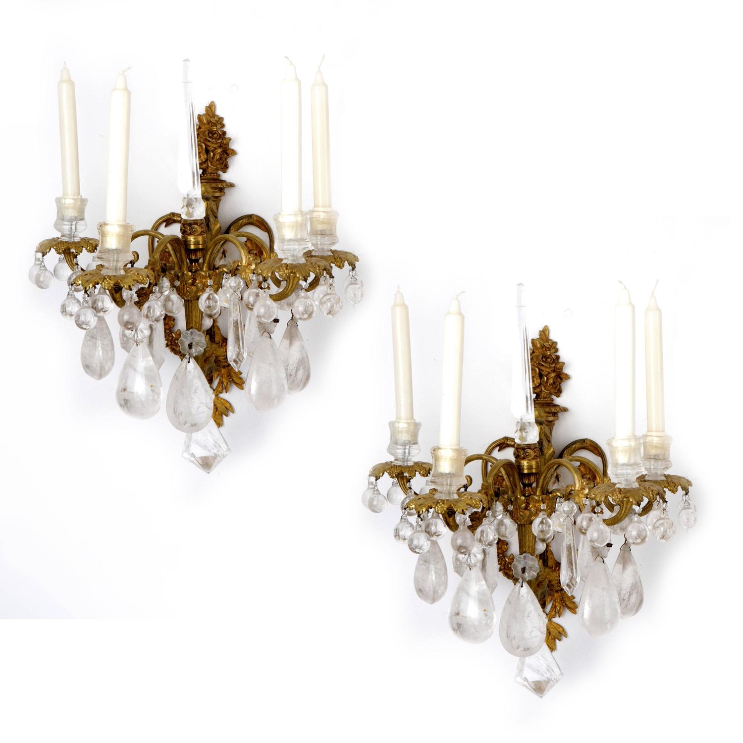 Pair of Bronze Rock Crystal Wall Lights, circa 1840 For Sale at 1stdibs