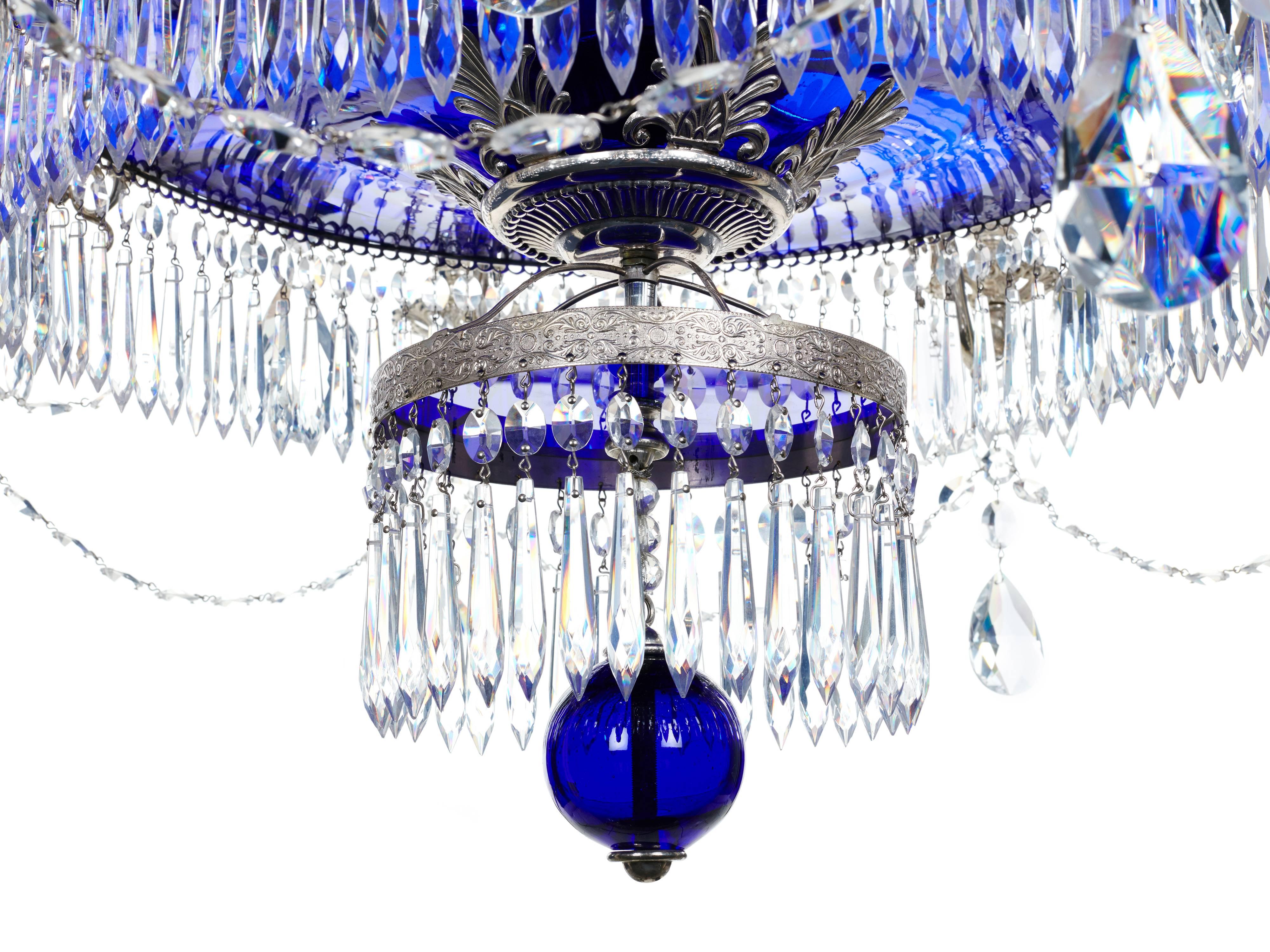 Baltic Silvered and Glass Cobalt Blue Chandelier In Excellent Condition In London, GB