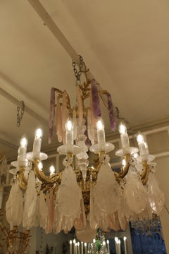 Excellent French Gilt-Bronze Rock Crystal Chandelier