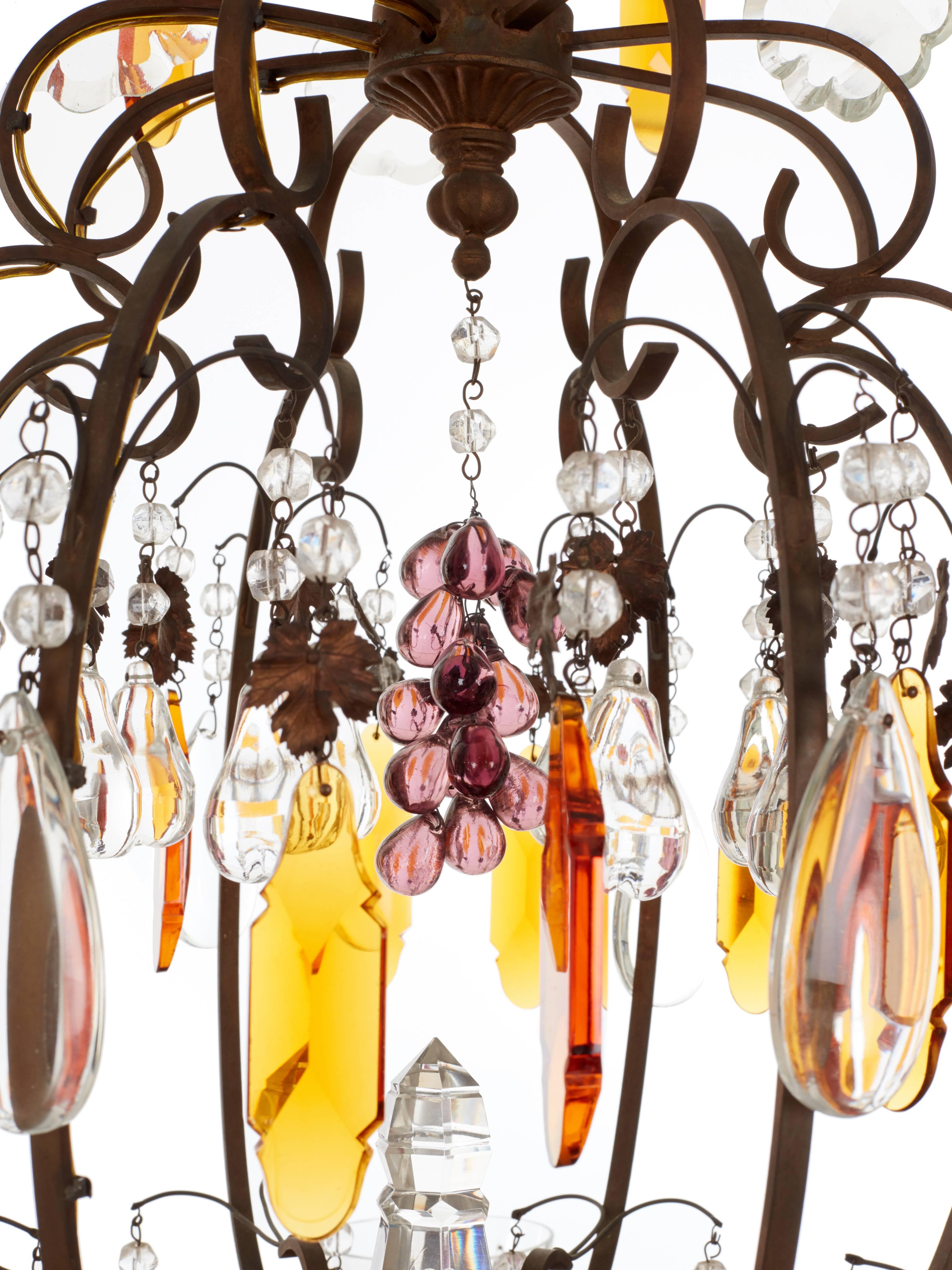French Chandelier with Purple Icicles & Amber Plaques, circa 1900 In Excellent Condition In London, GB