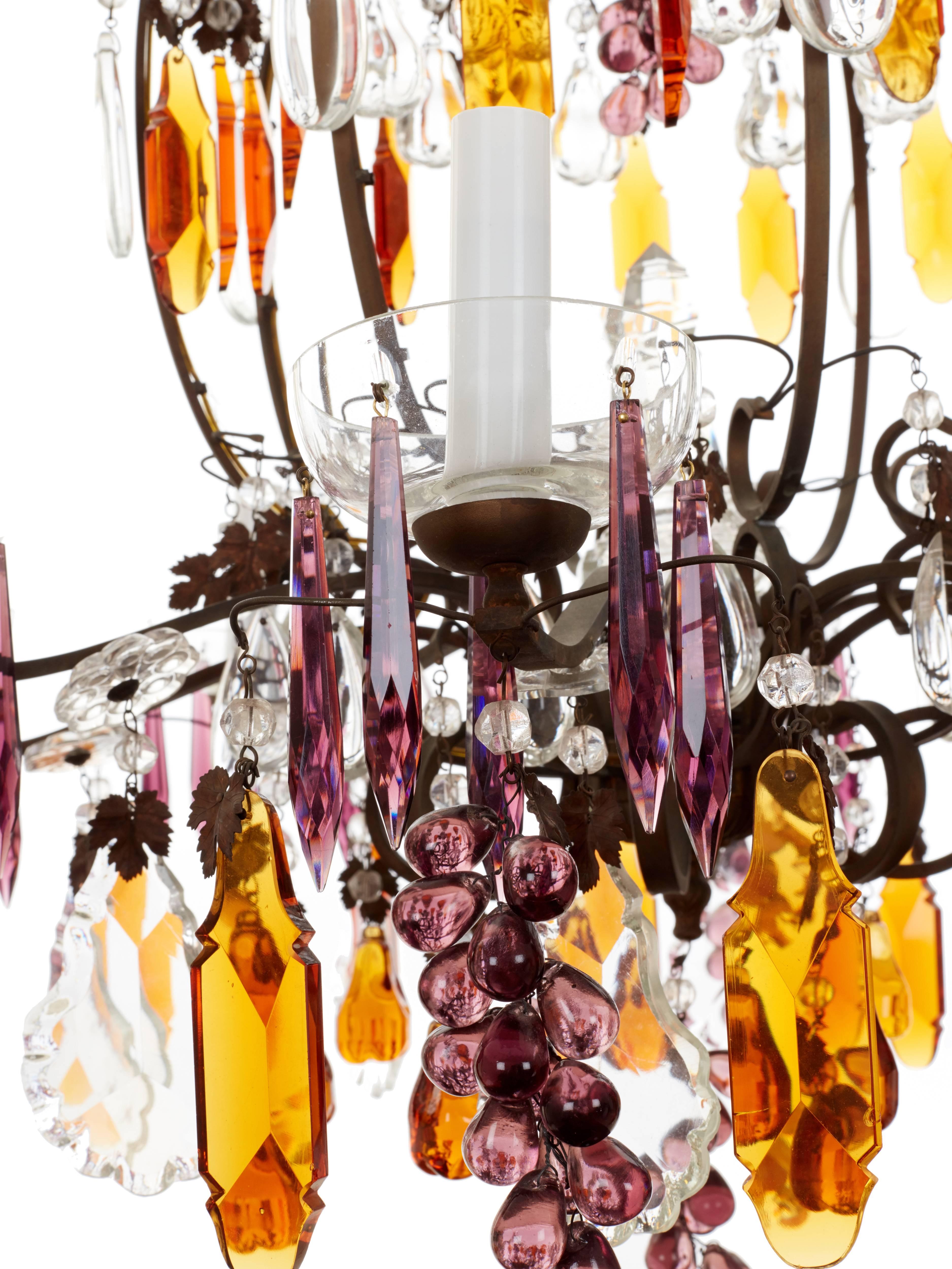 French Chandelier with Purple Icicles & Amber Plaques, circa 1900 2