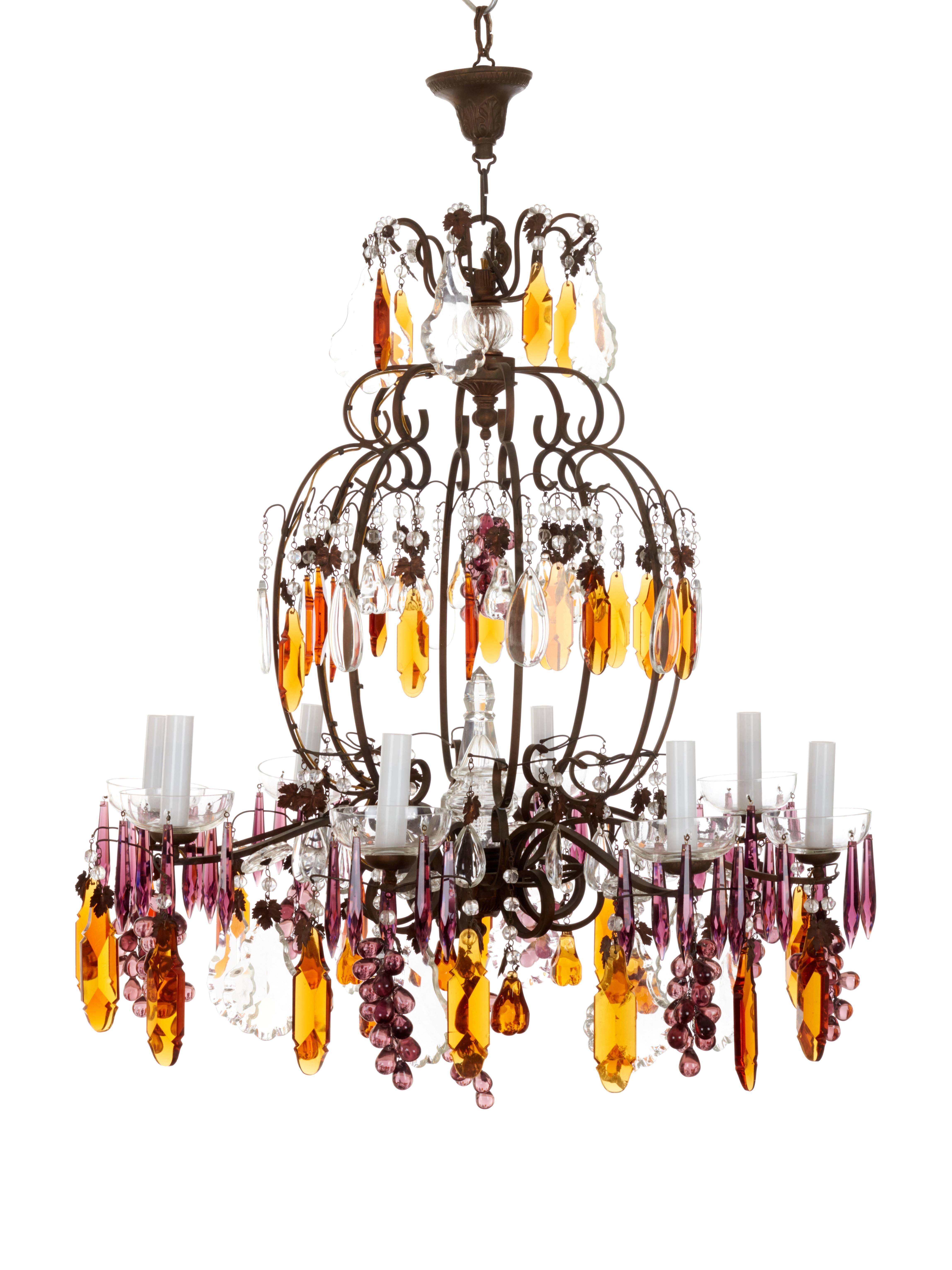 French Chandelier with Purple Icicles & Amber Plaques, circa 1900 3