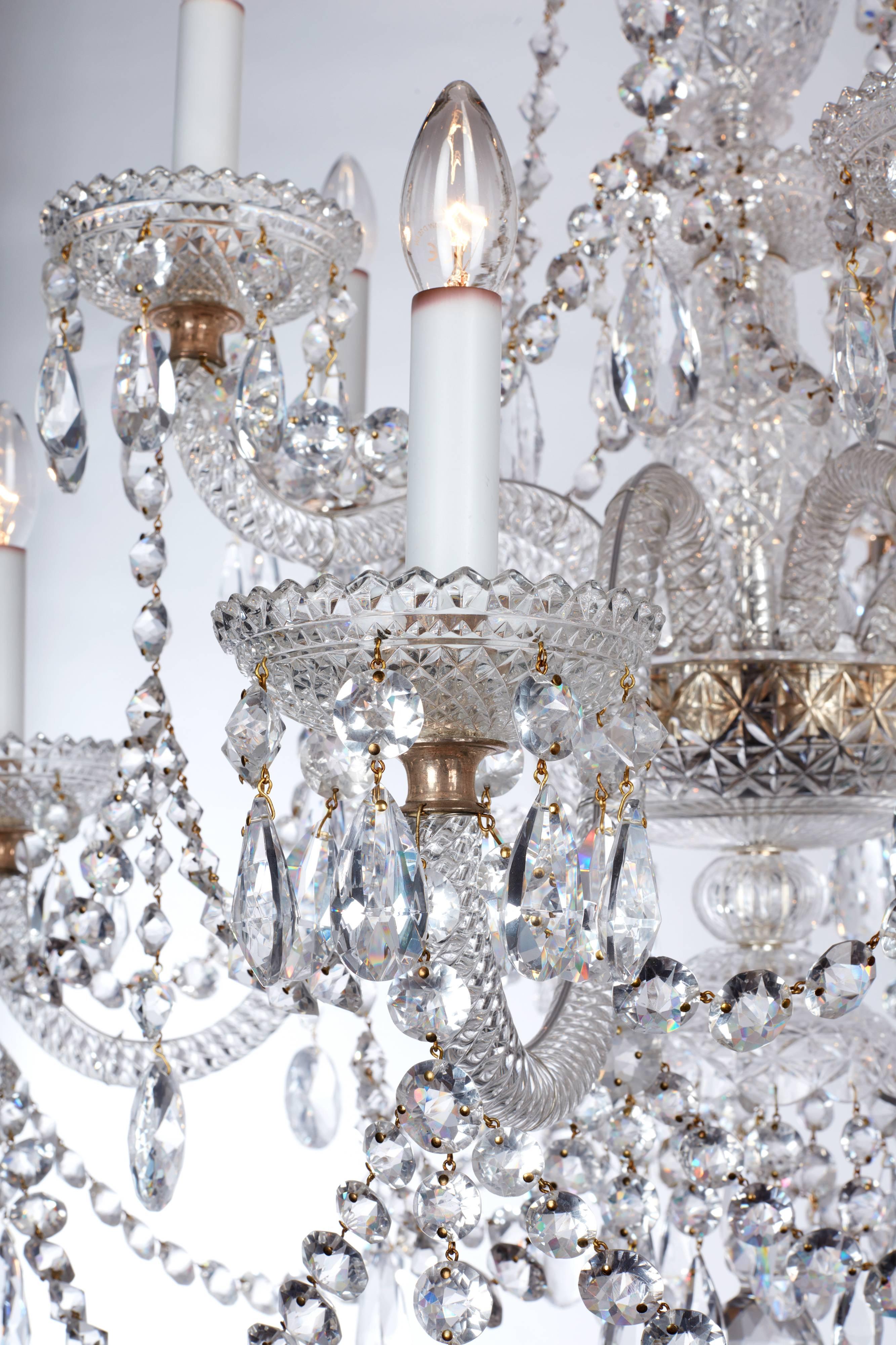 Mid-19th Century Large Pair of Fine Parker & Perry English Clear Crystal Glass Chandeliers