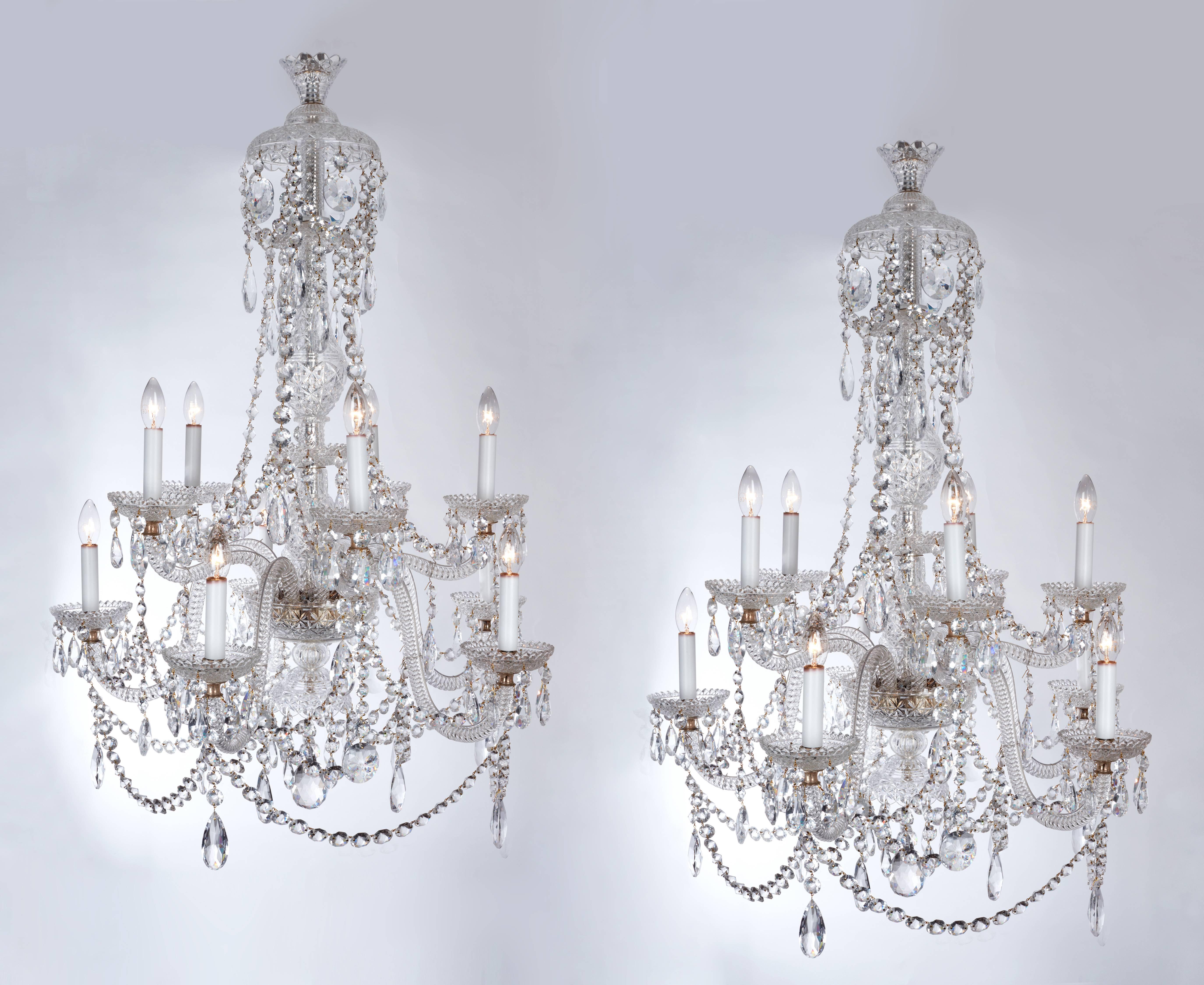 Large Pair of Fine Parker & Perry English Clear Crystal Glass Chandeliers 5