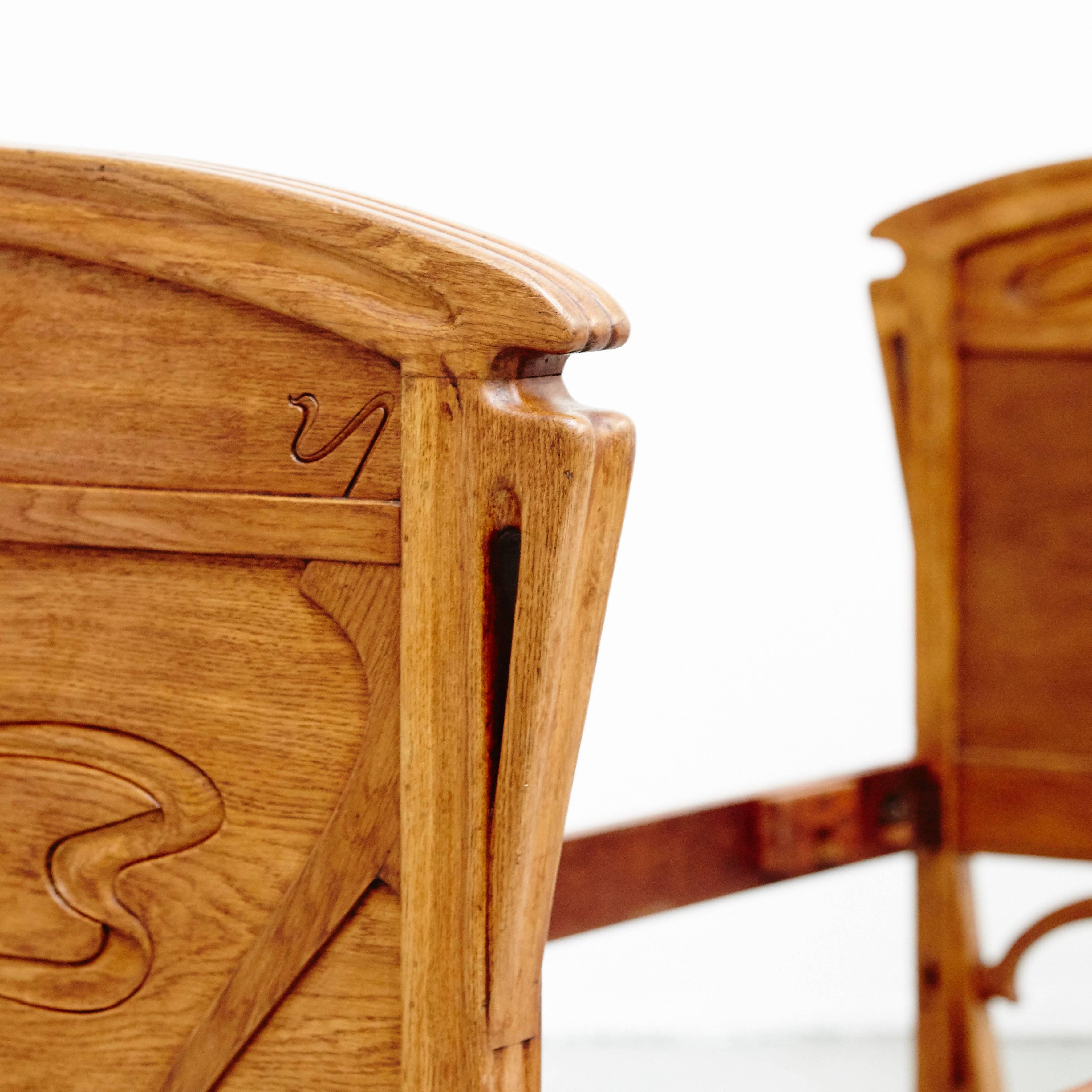 Oak Pair of Catalan Modernist Bed, circa 1900