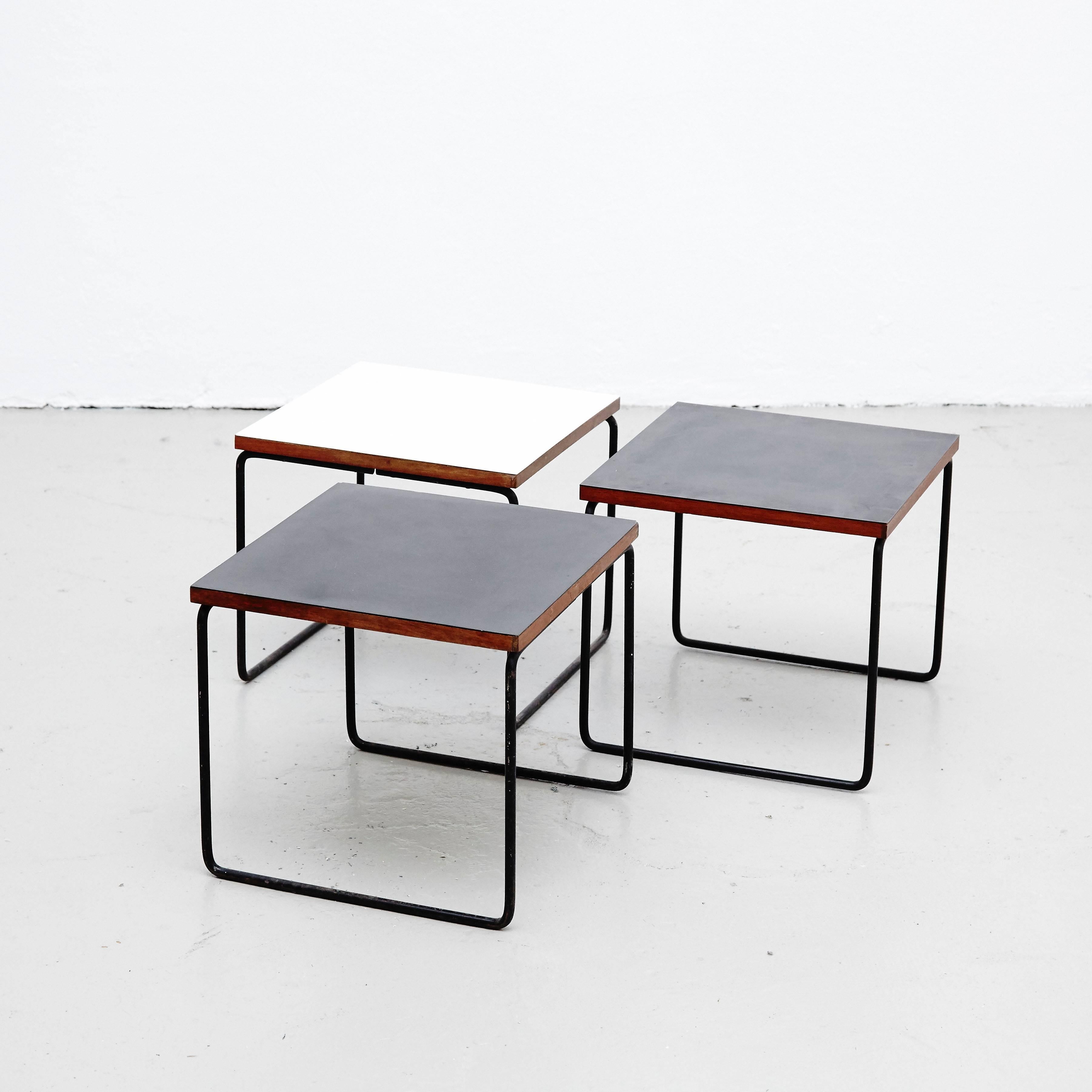 Laminated Set of Three Pierre Guariche Side Table for Steiner, circa 1950