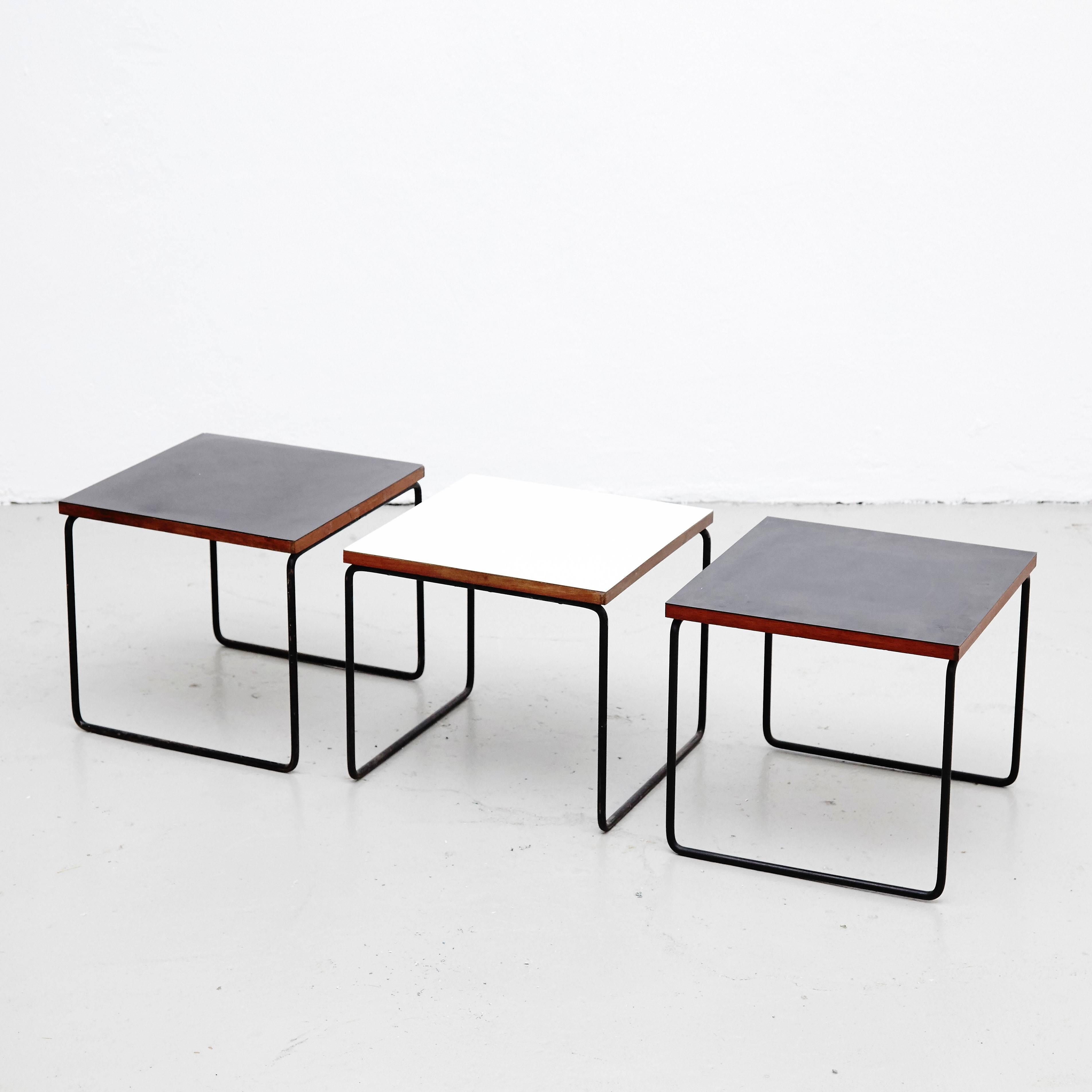 French Set of Three Pierre Guariche Side Table for Steiner, circa 1950