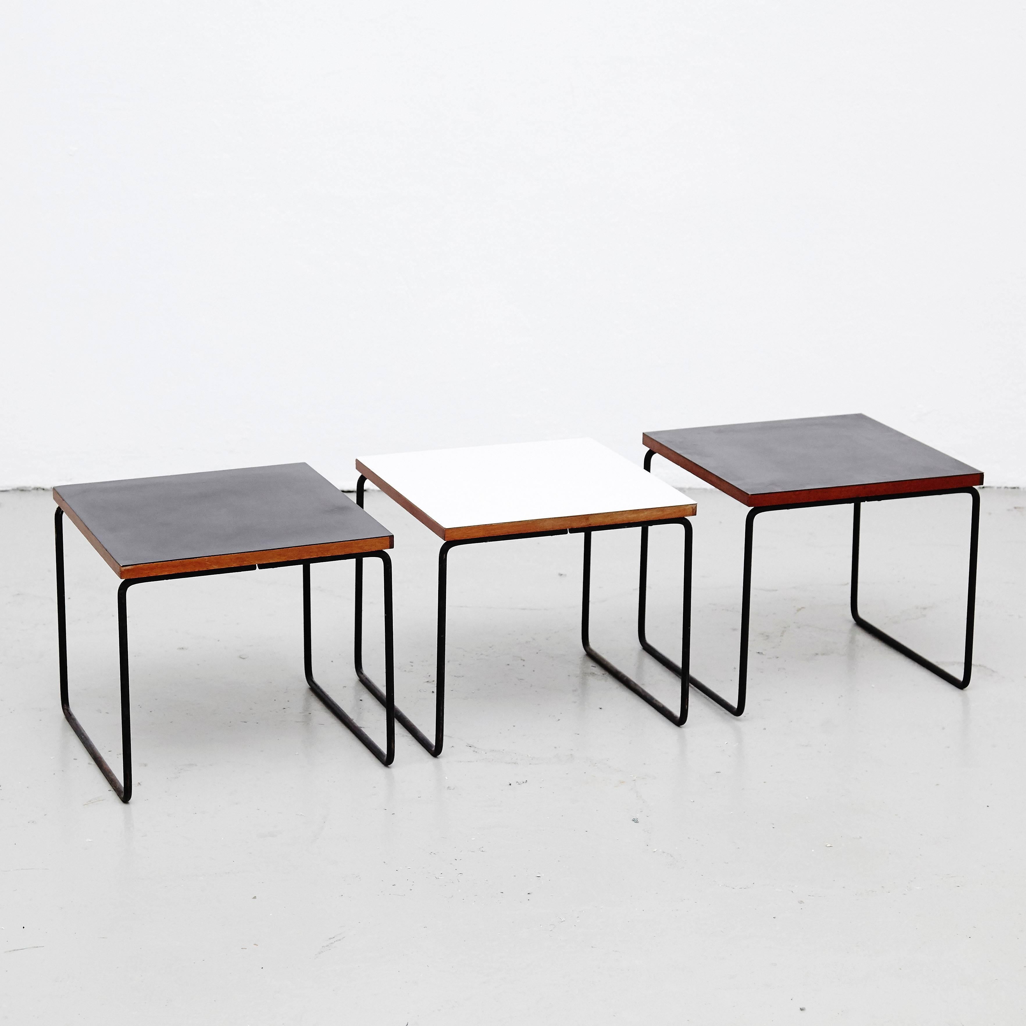 Mid-Century Modern Set of Three Pierre Guariche Side Table for Steiner, circa 1950