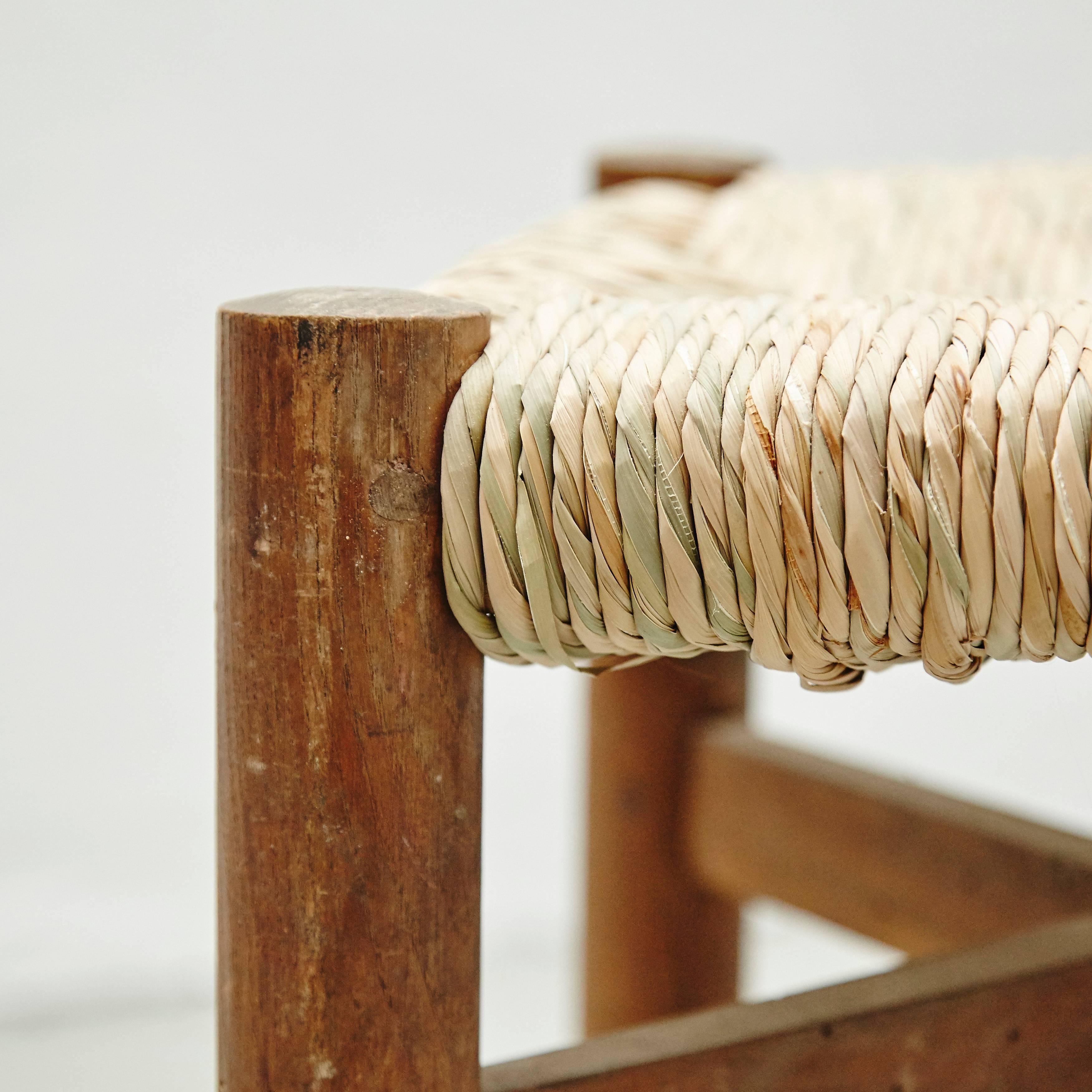 Charlotte Perriand Wood and Rattan Stool for Meribel, circa 1950 In Good Condition In Barcelona, Barcelona