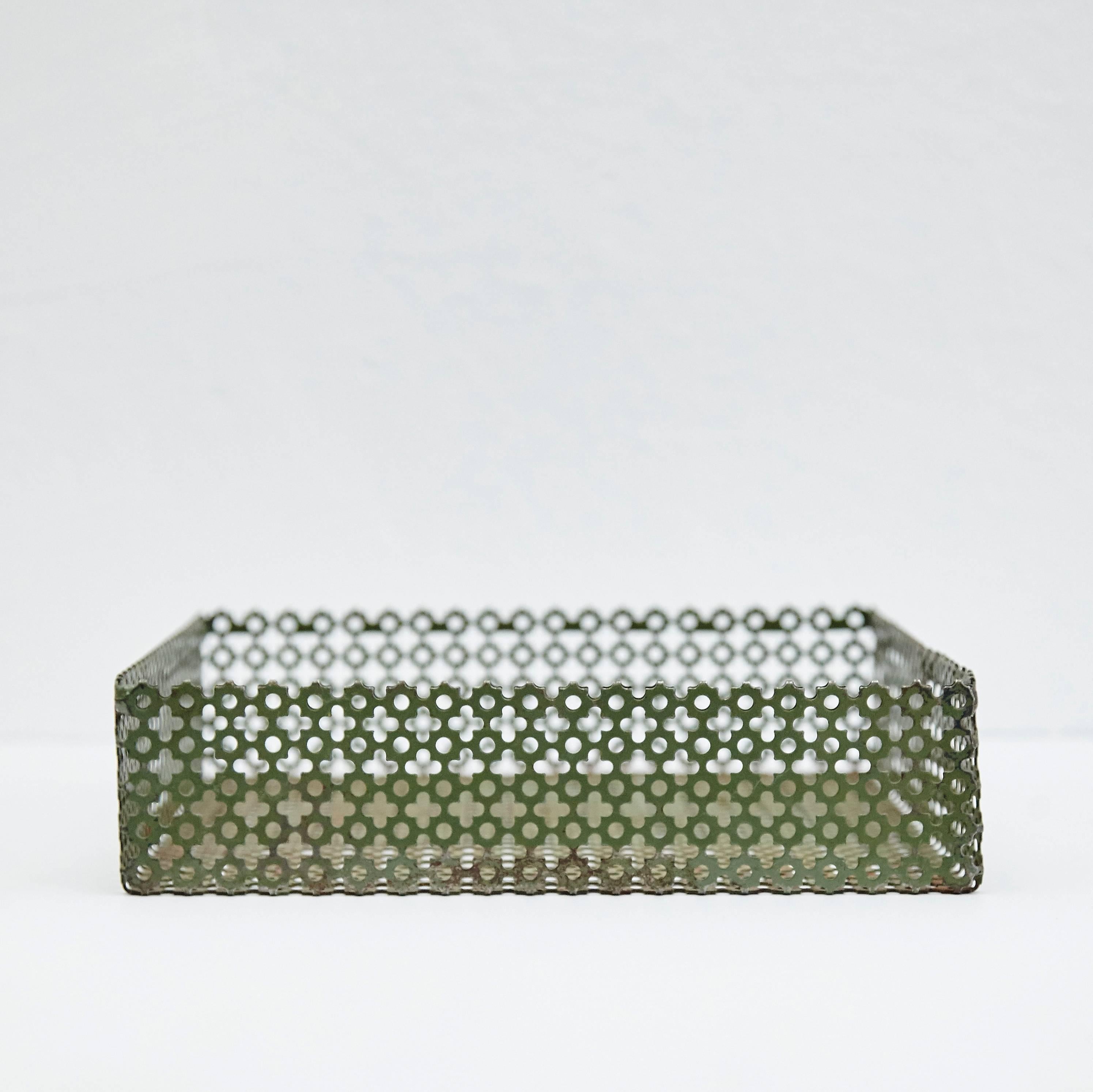 Mid-Century Modern Green Enameled Metal Tray after Mathieu Matégot, circa 1950