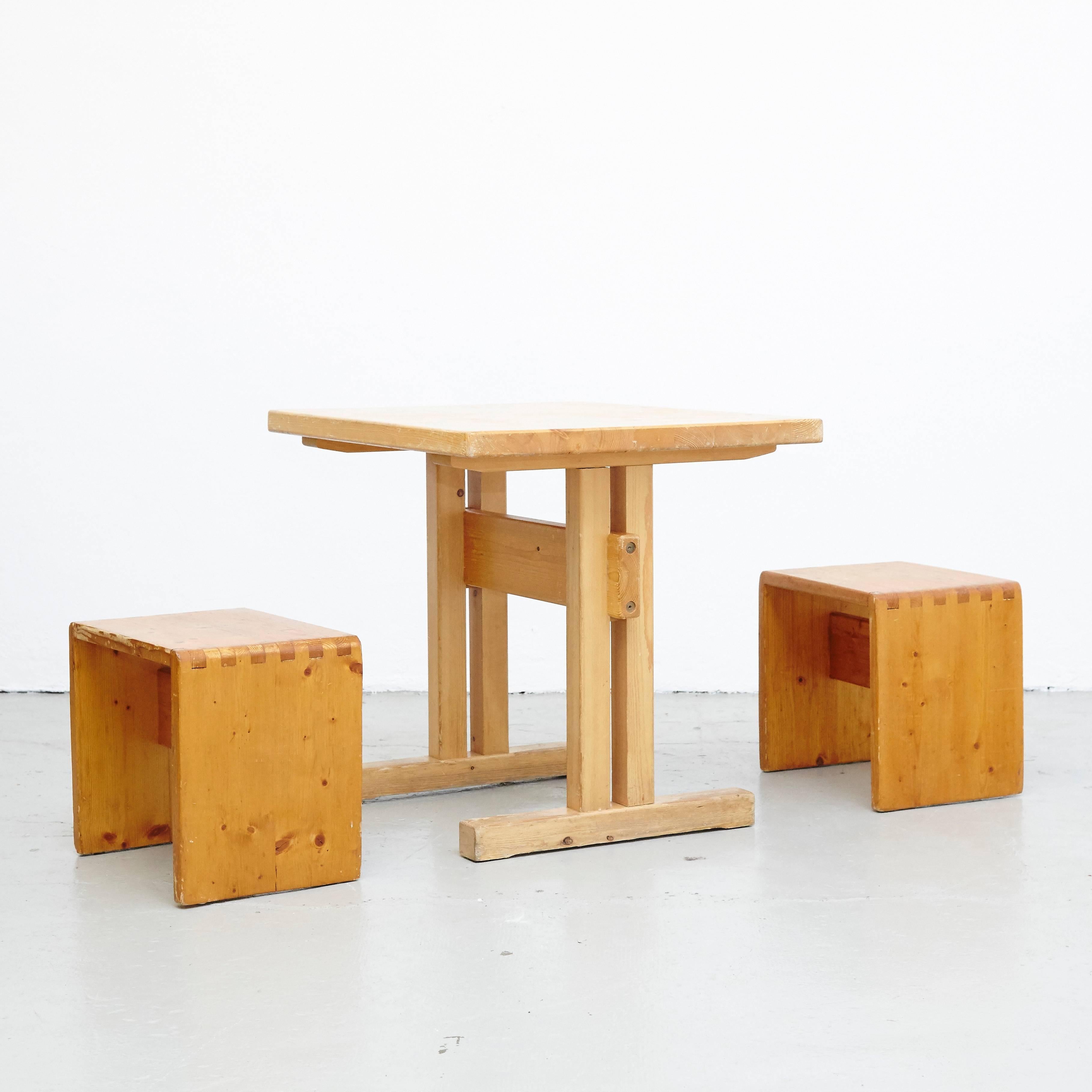 Mid-Century Modern Charlotte Perriand Table and Stools for Les Arcs