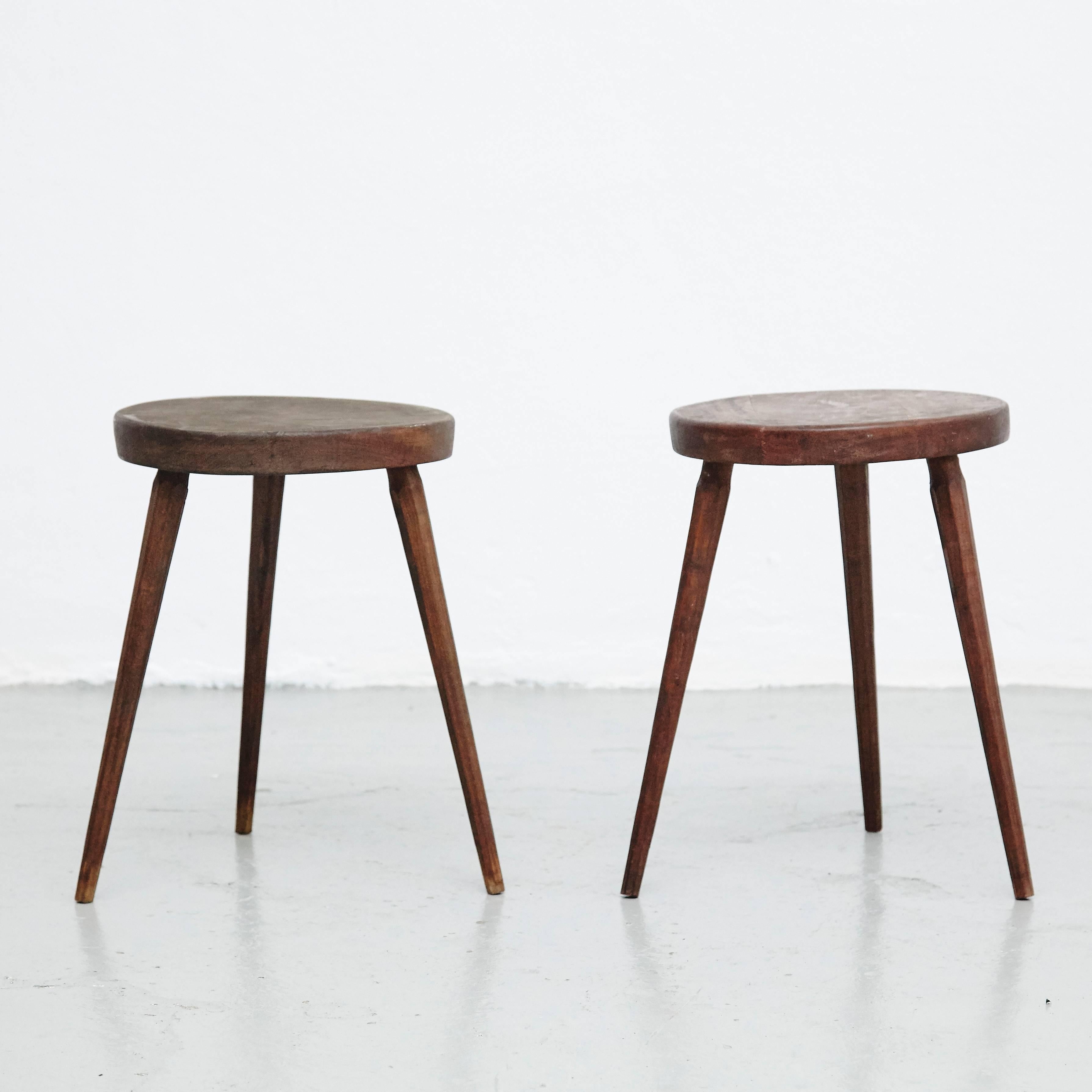 Pair of French Stools after Pierre Jeanneret In Good Condition In Barcelona, Barcelona