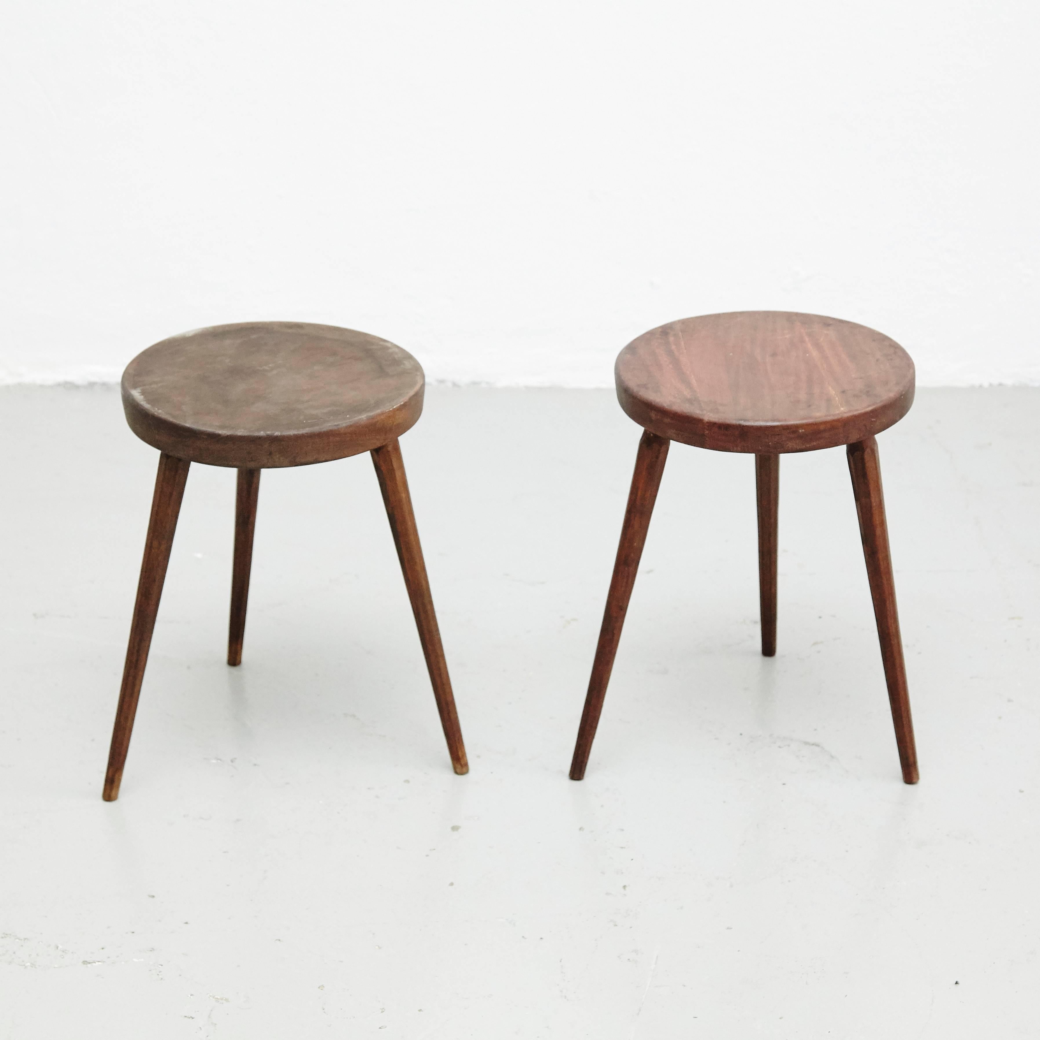 Mid-Century Modern Pair of French Stools after Pierre Jeanneret