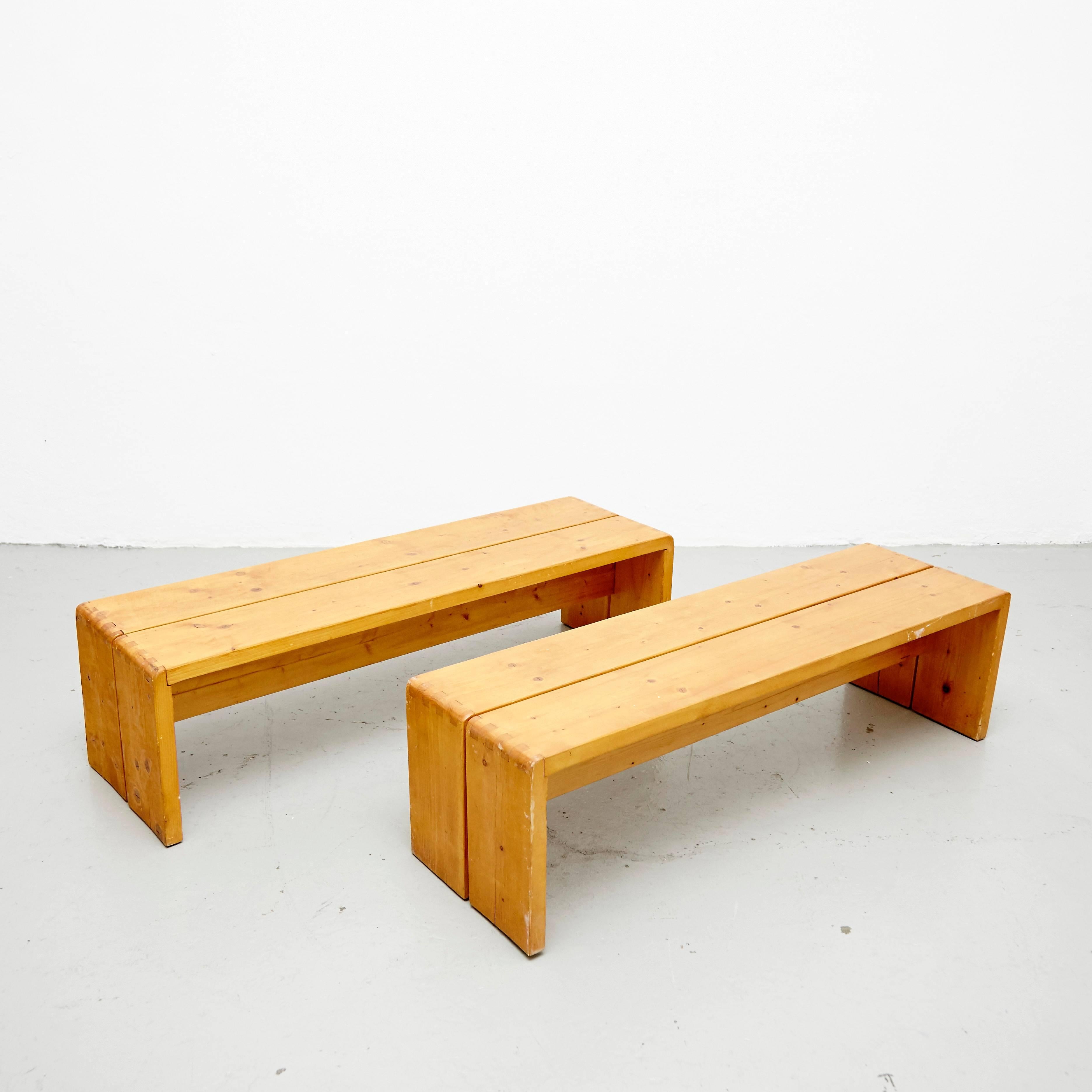 French Set of Four Charlotte Perriand Benches for Les Arcs