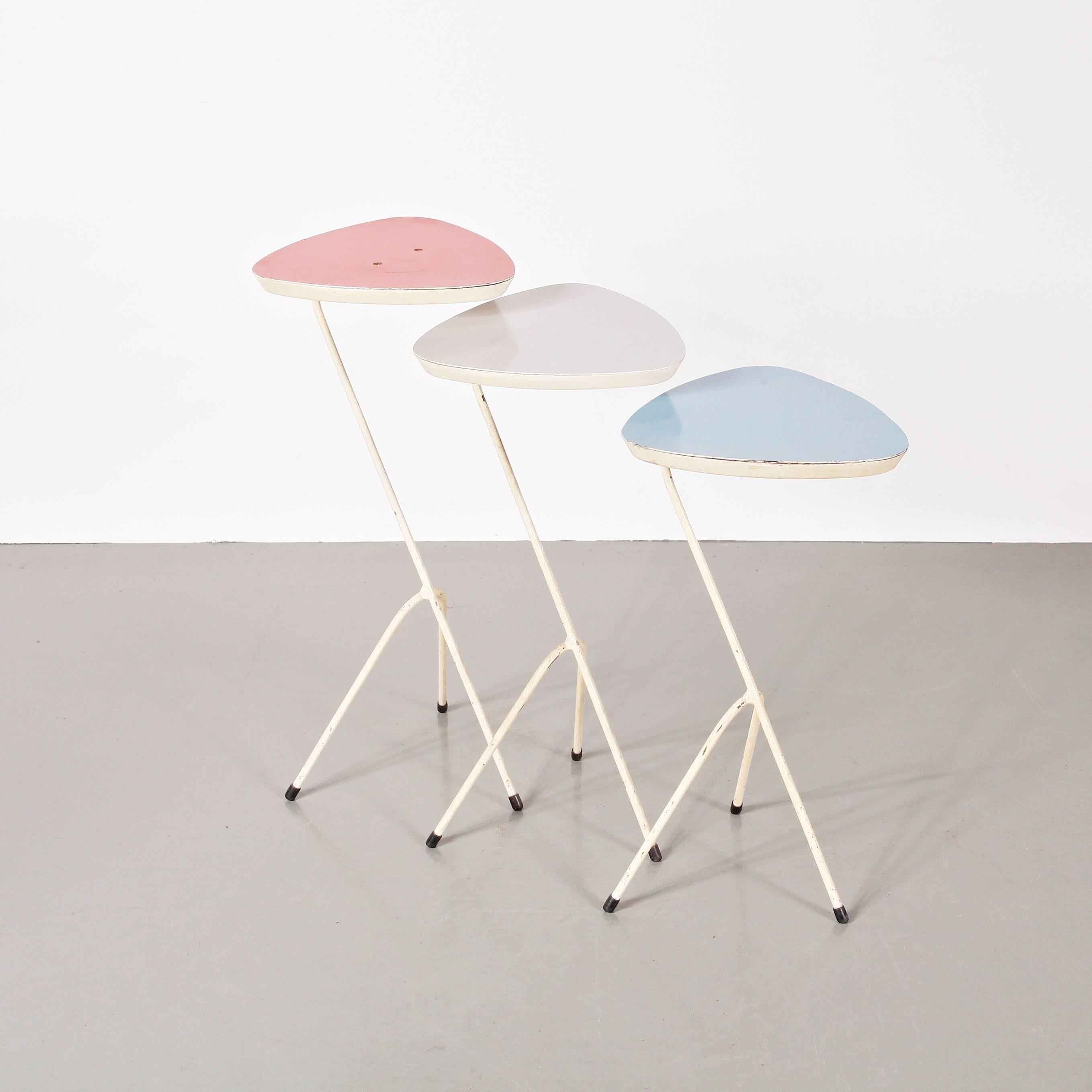 French Set of Three Formica-Topped Nesting Tables by Coen de Vries
