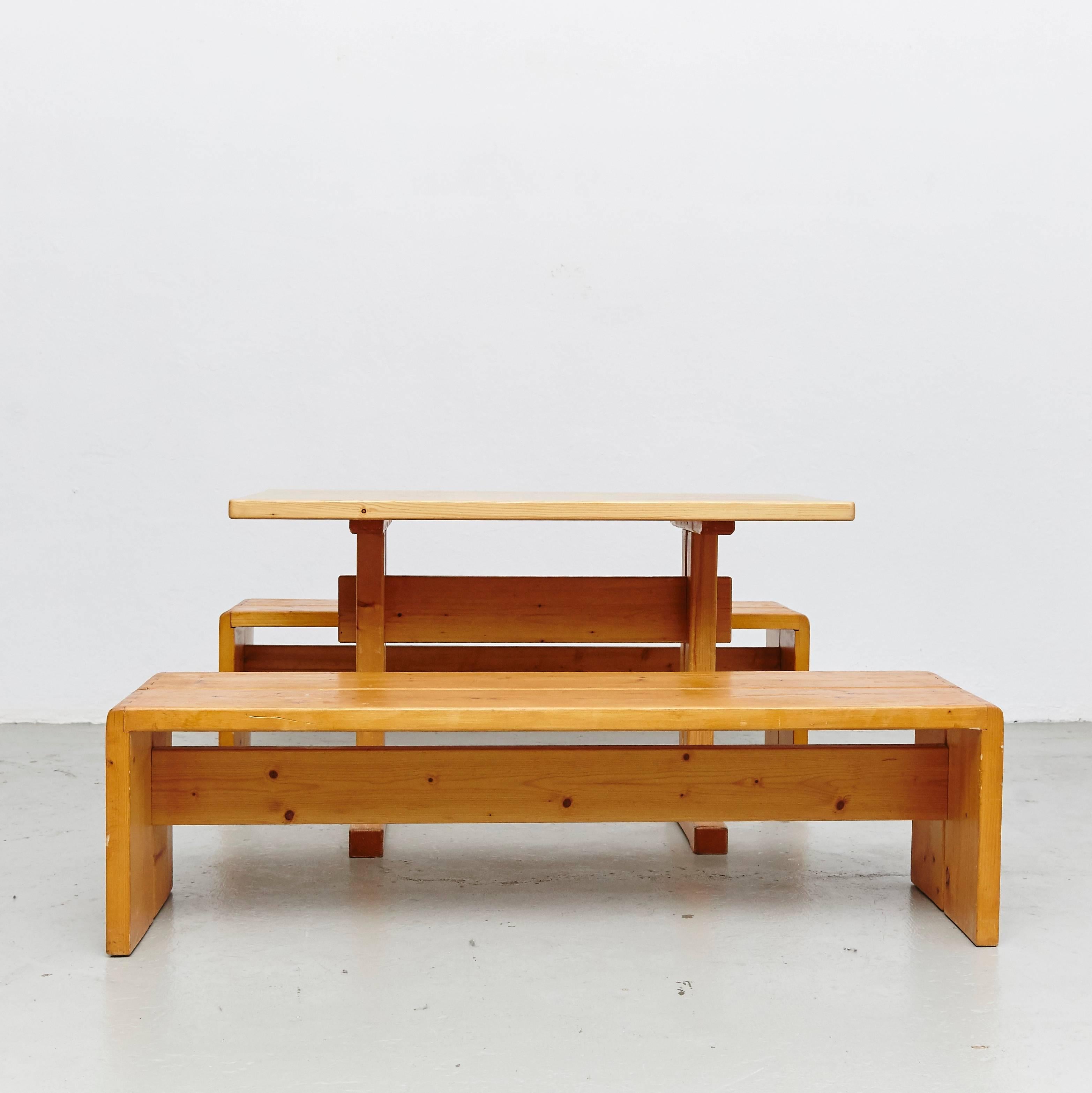 Mid-Century Modern Charlotte Perriand Table and Benches for Les Arcs