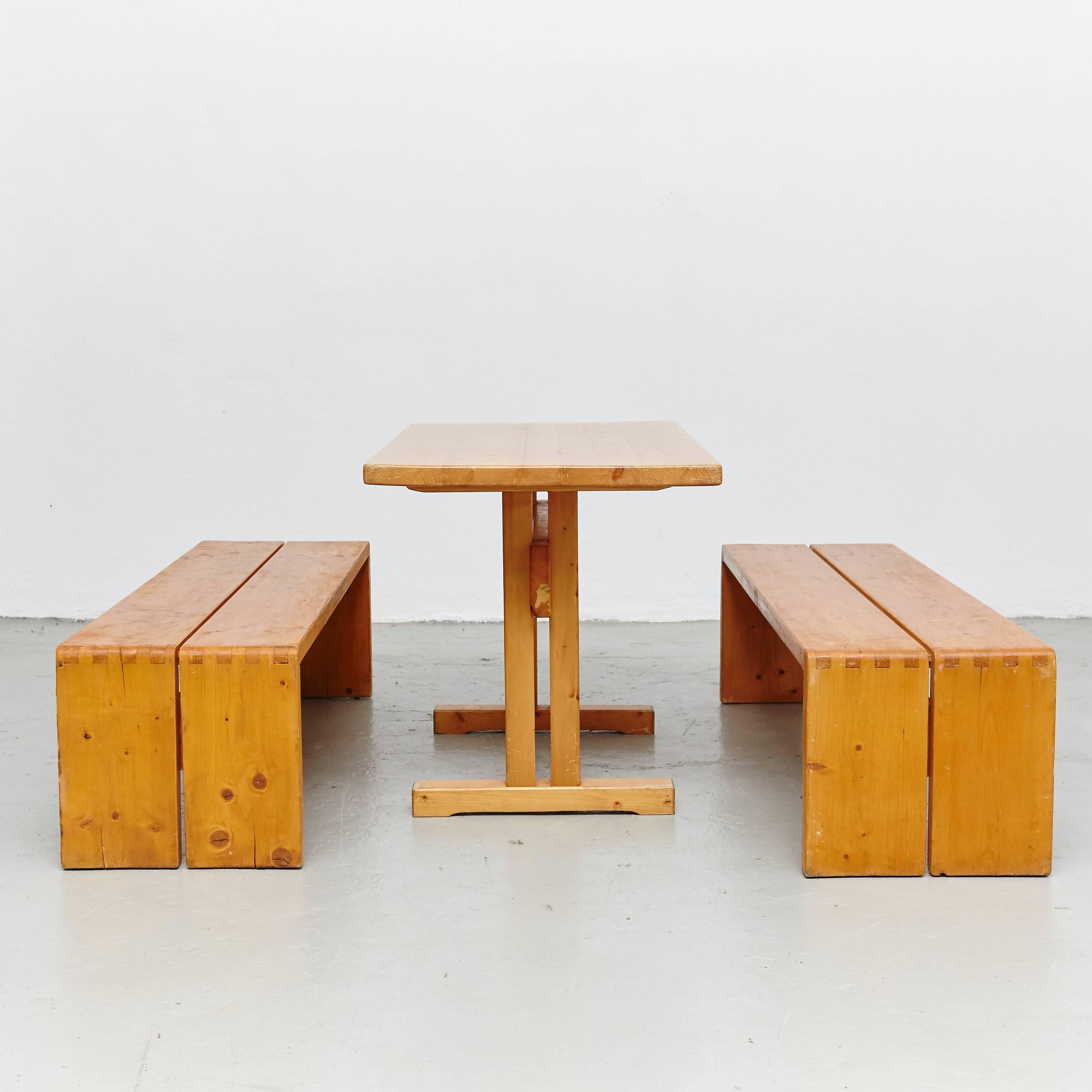 French Charlotte Perriand Table and Benches for Les Arcs