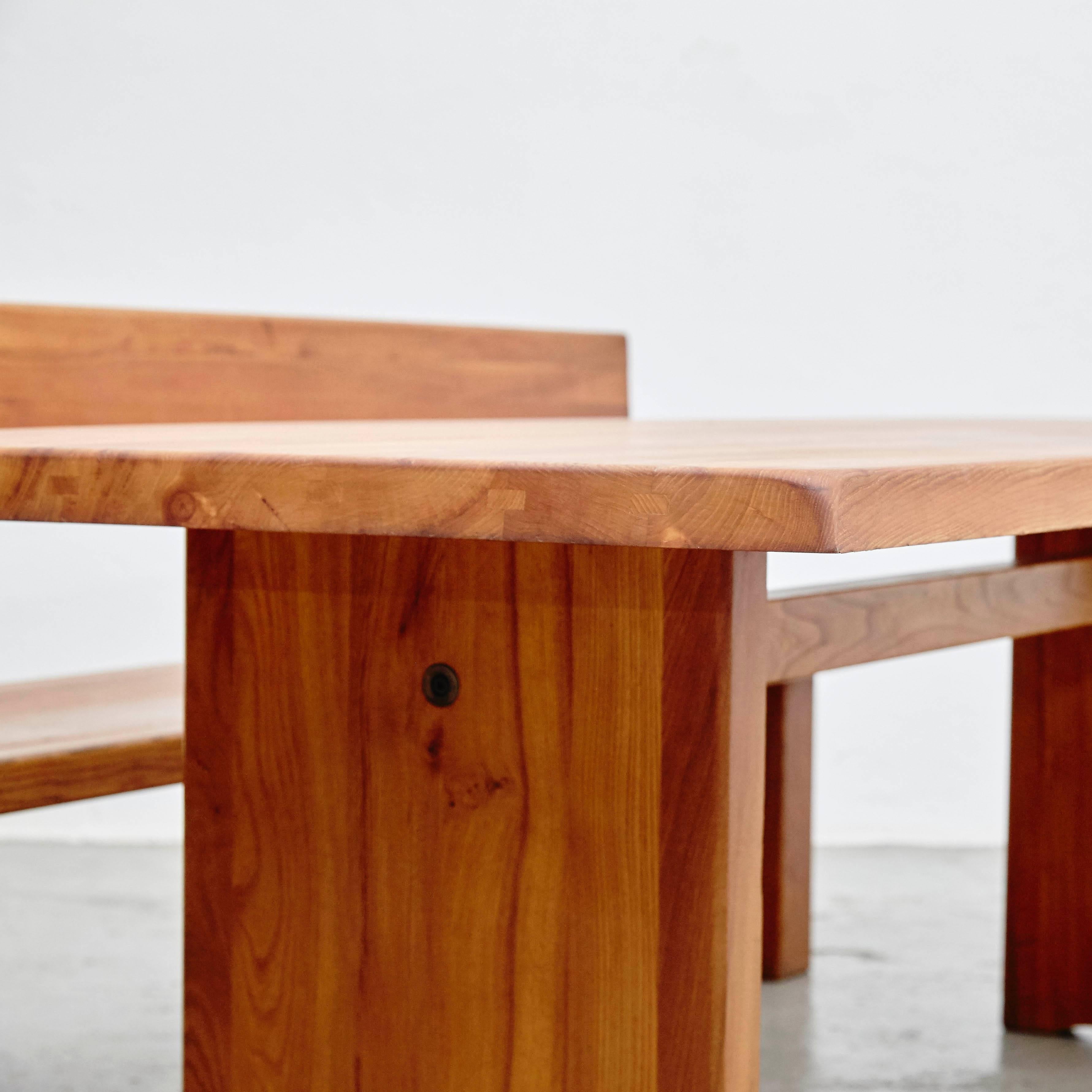 Mid-Century Modern Set of Bench and Dinning Table by Pierre Chapo, circa 1960