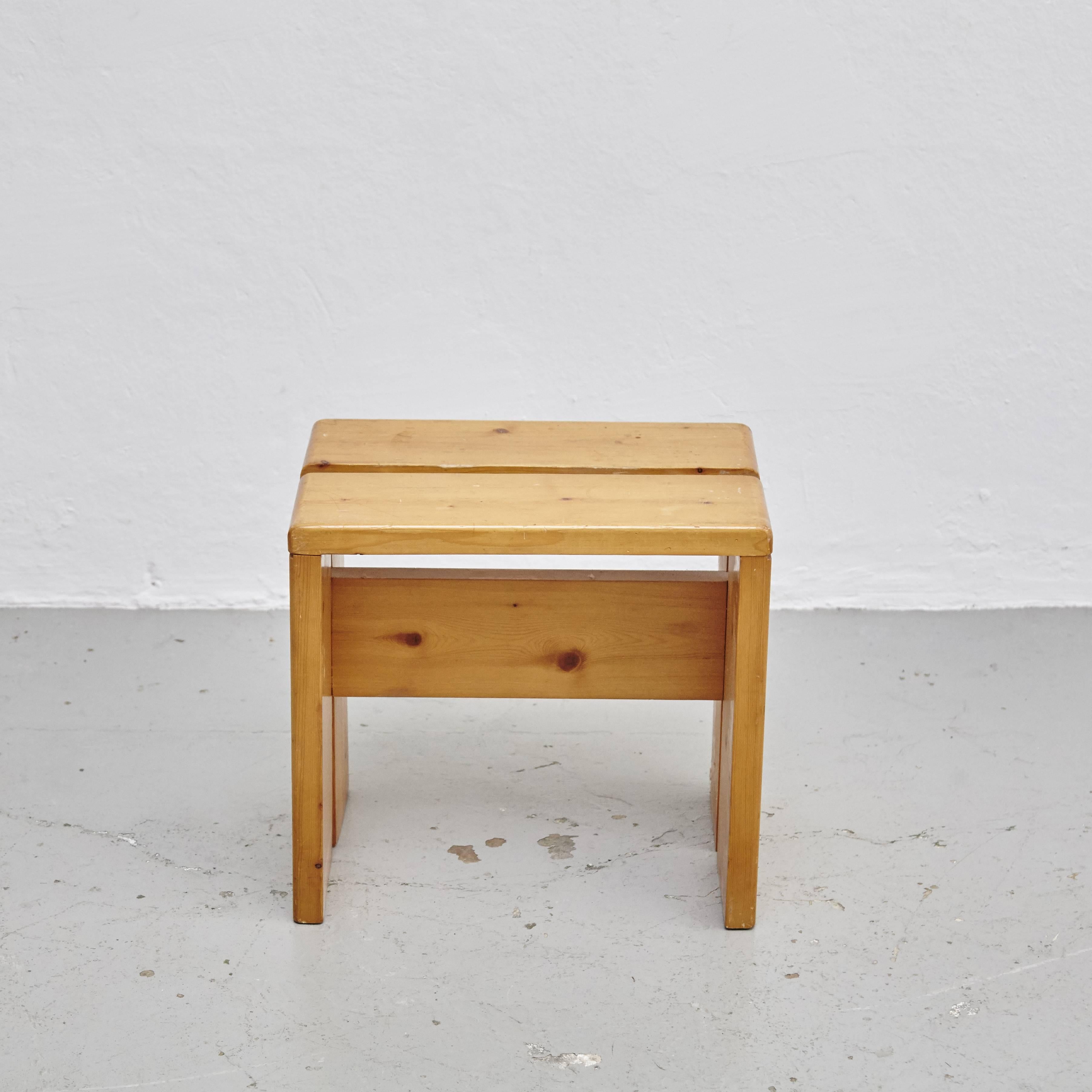 French Pine Wood Stool by Charlotte Perriand for Les Arcs, circa 1960