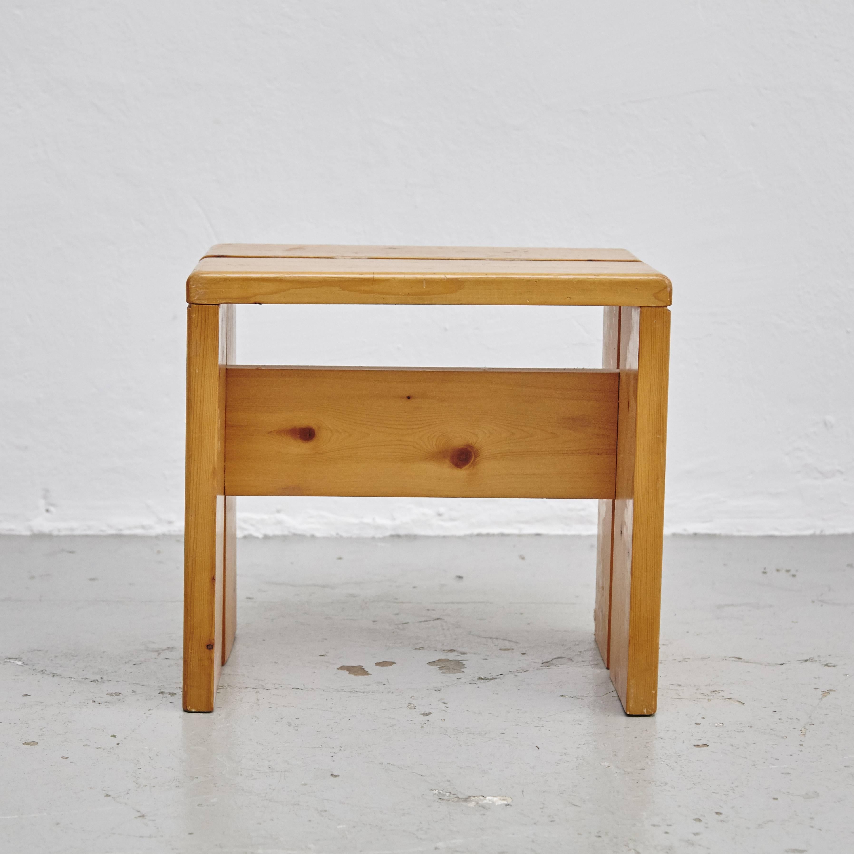 Mid-Century Modern Pine Wood Stool by Charlotte Perriand for Les Arcs, circa 1960