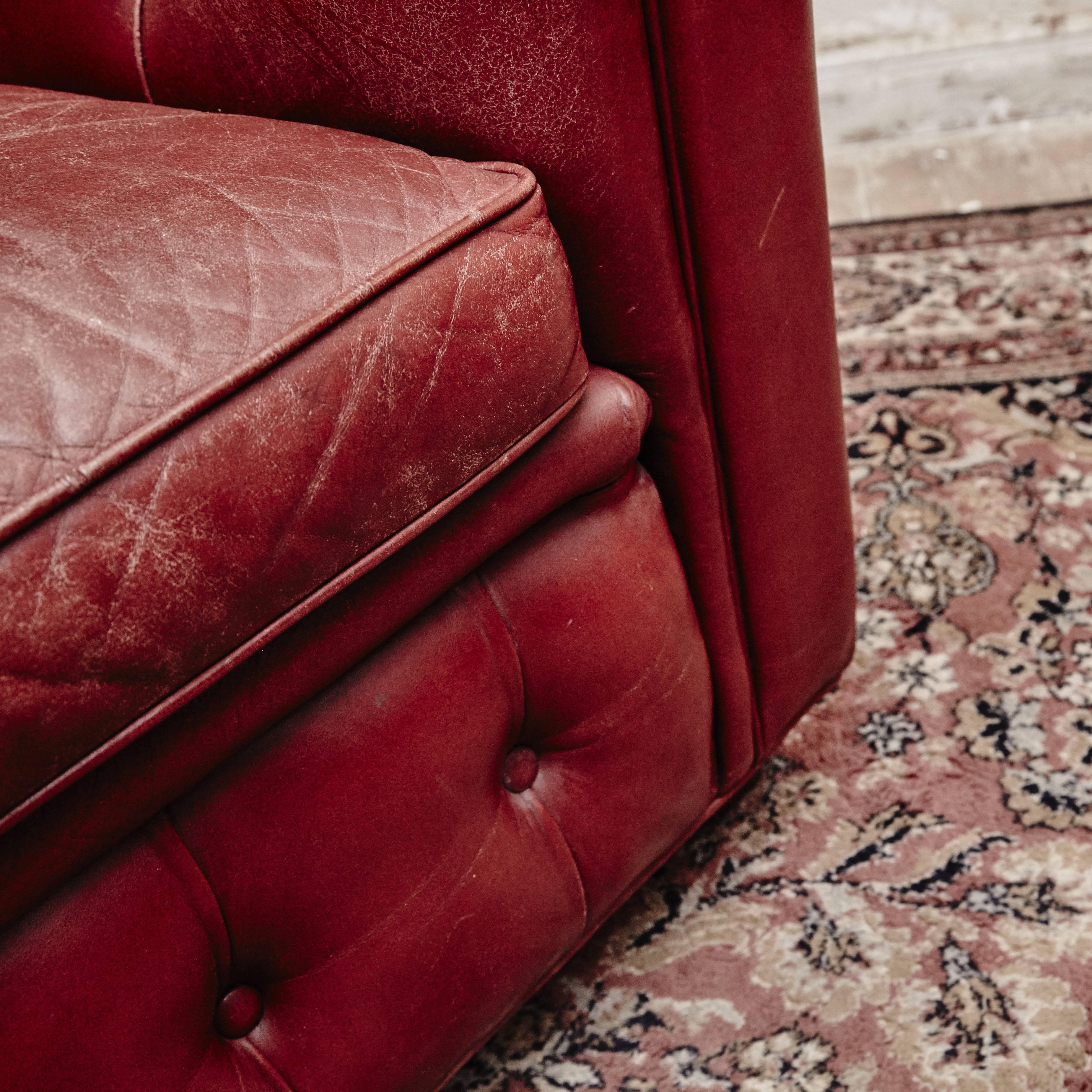 Late 20th Century Leather Chesterfield Sofa and Pair of Armchairs by Arne Norell