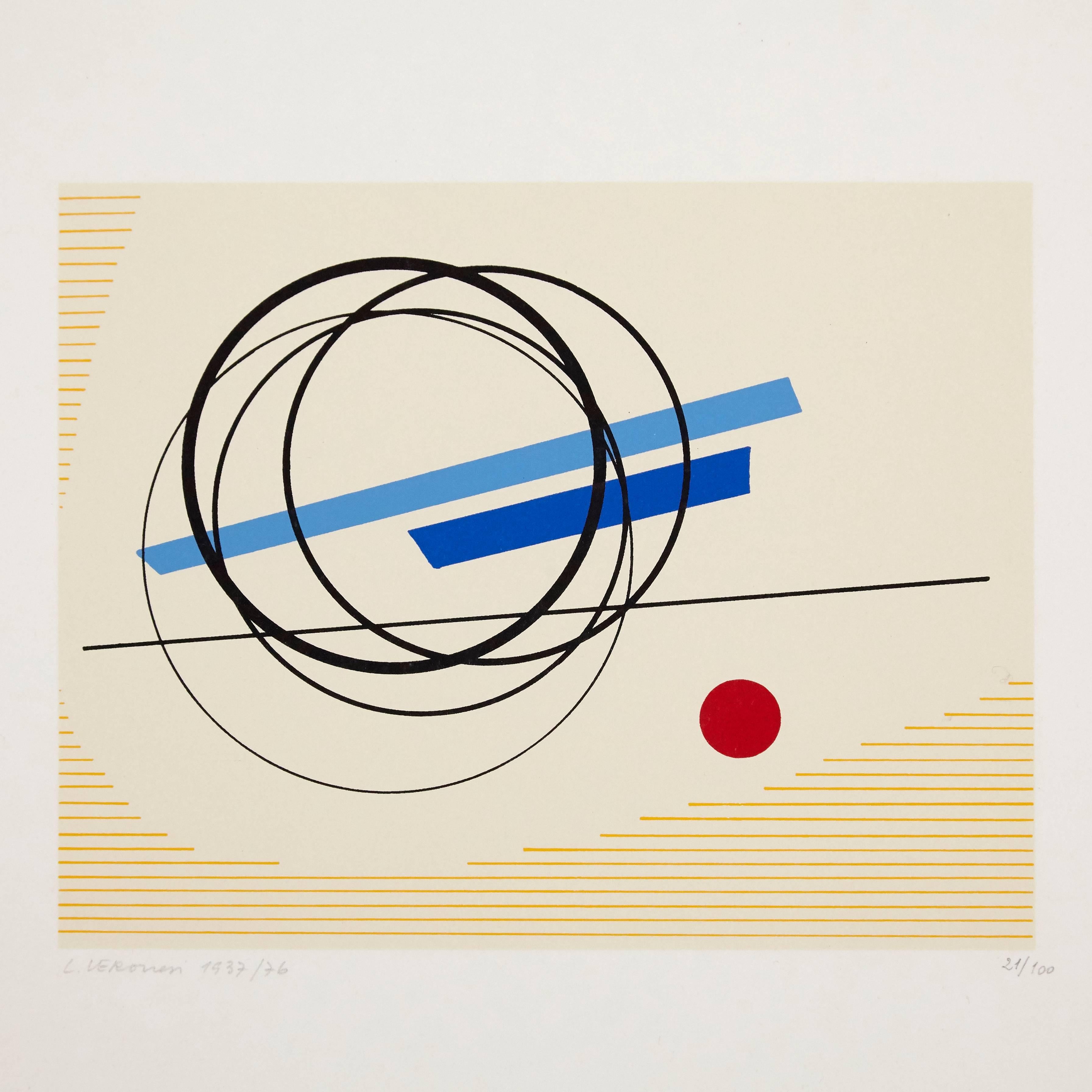 Untitled Serigraph made by Luigi Veronesi in 1976.

Signed by hand and numbered 21 / 100

In very good condition.

Measurements: 70 x 51 cm.