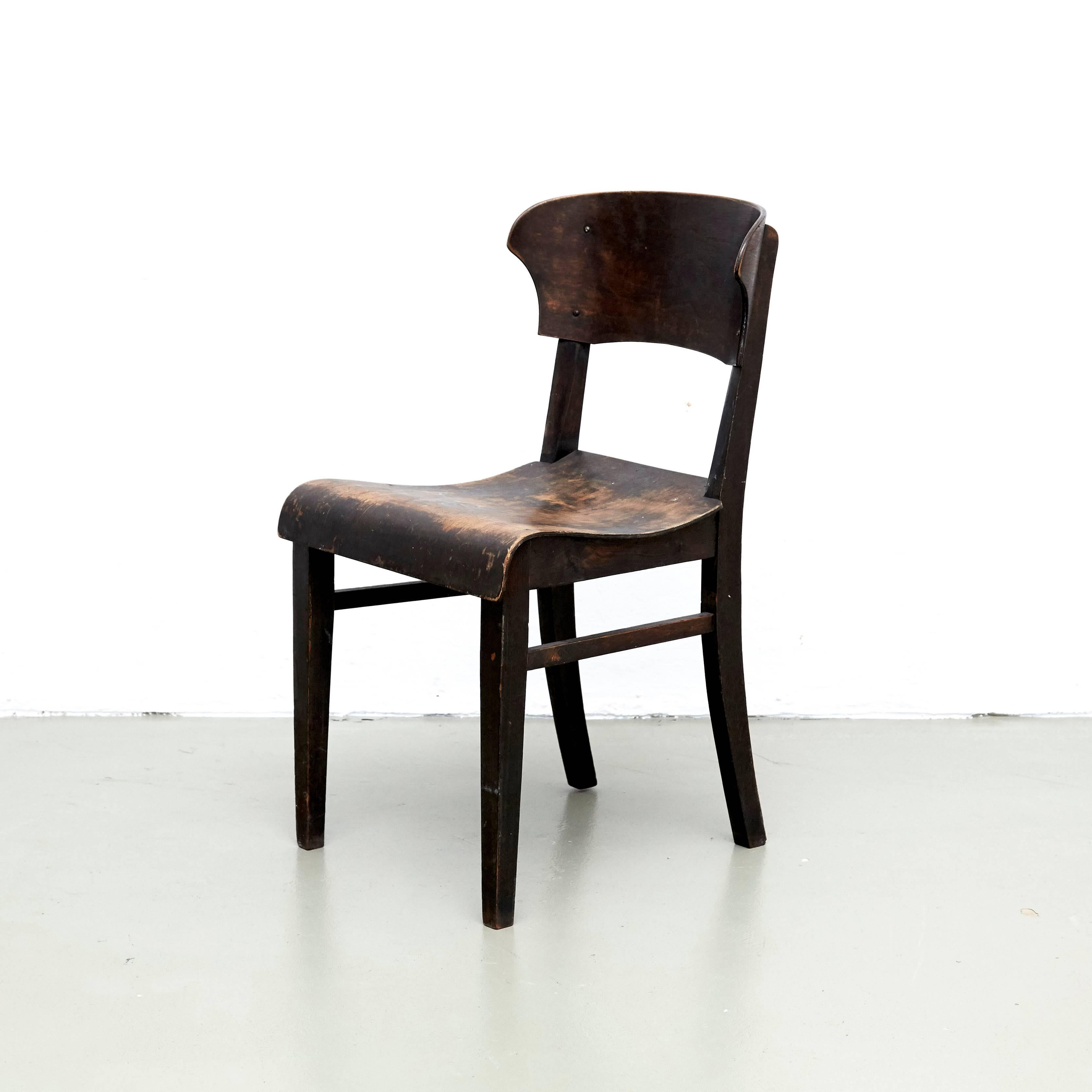 Pair of chairs designed by unknown designer, circa 1925.

Designed in Bauhaus context. Beech, beech ply and stained dark.

In good original condition, with minor wear consistent with age and use, preserving a beautiful patina.

Quite similar