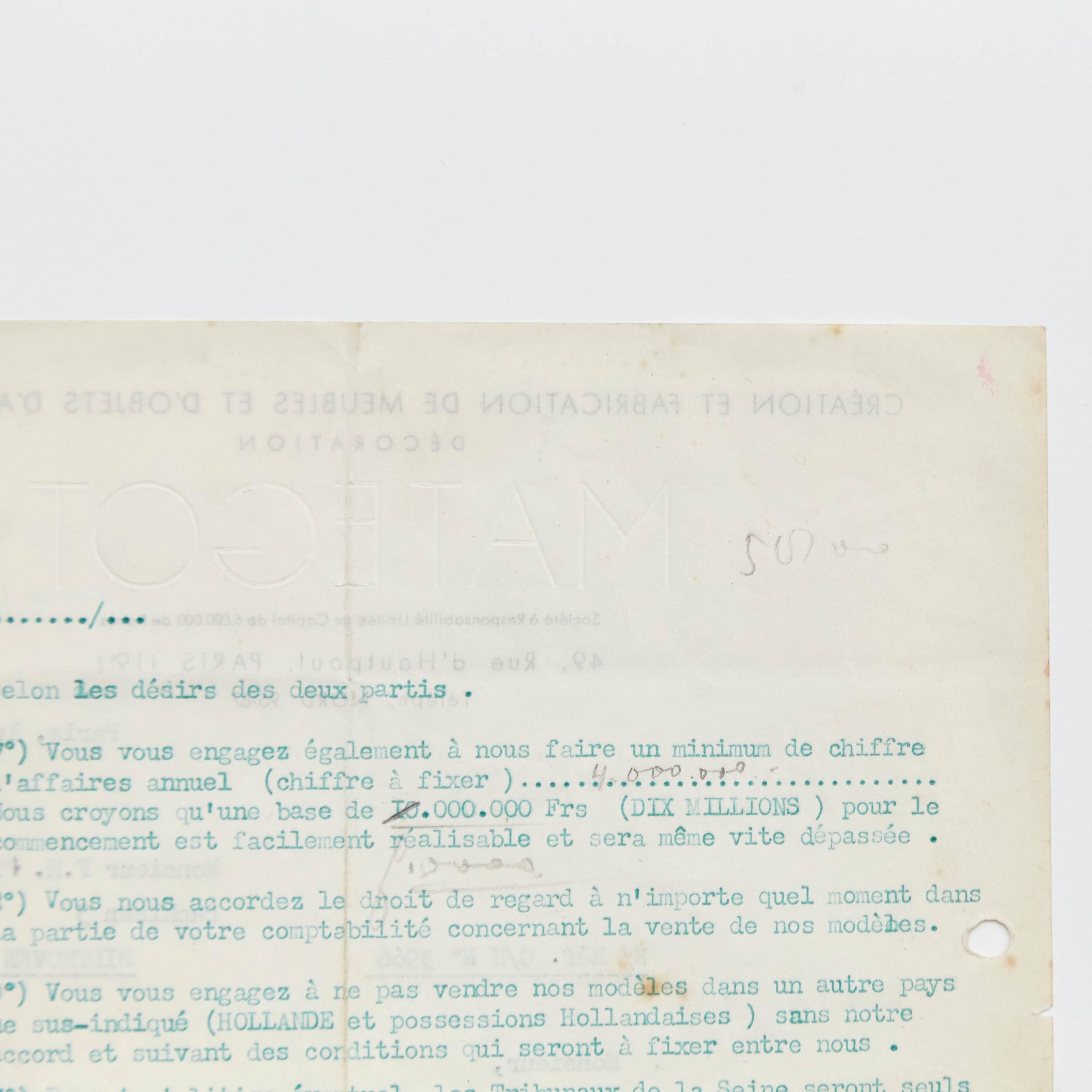 Contract of Matégot & Artimeta, 1953 3