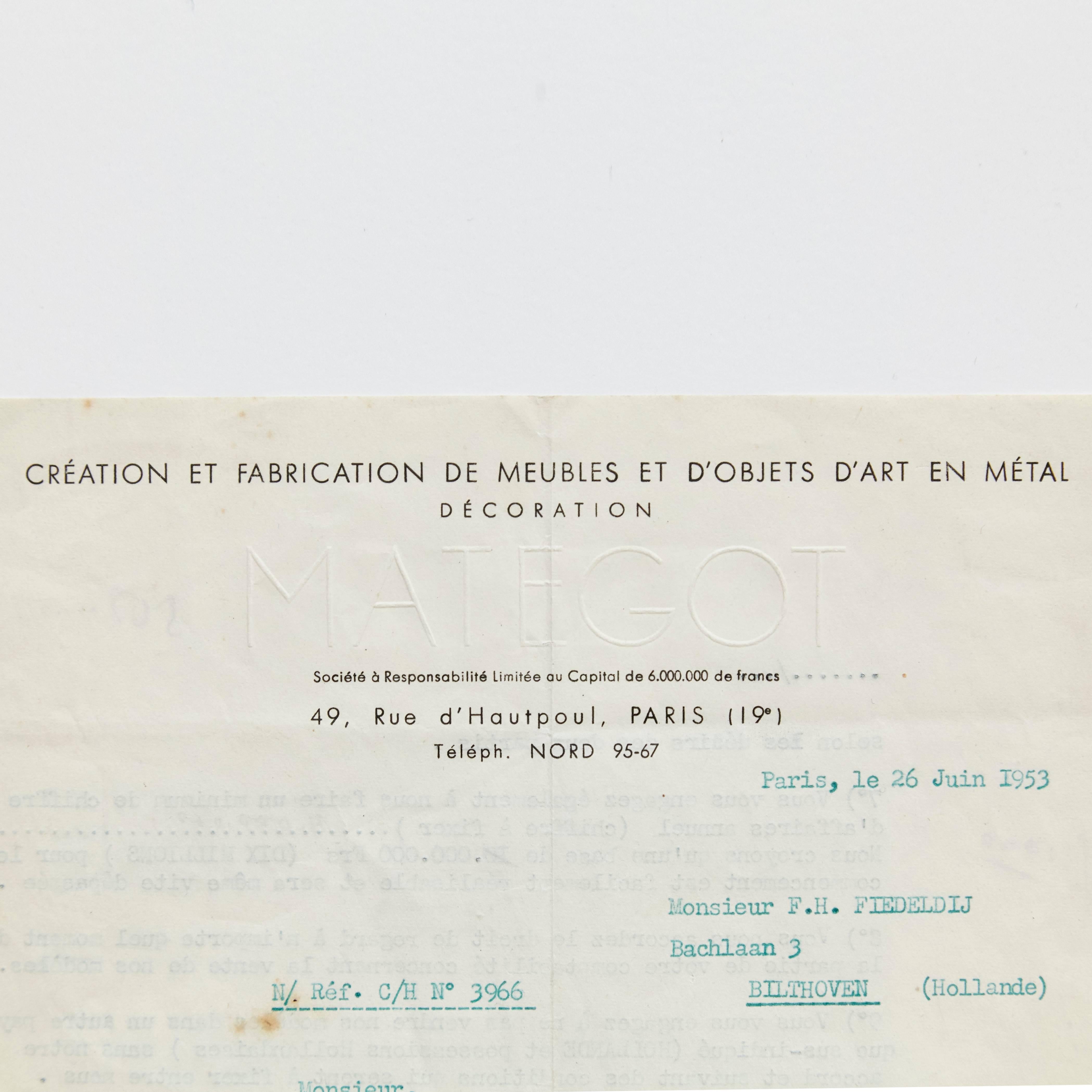 Contract of Matégot & Artimeta, 1953 1